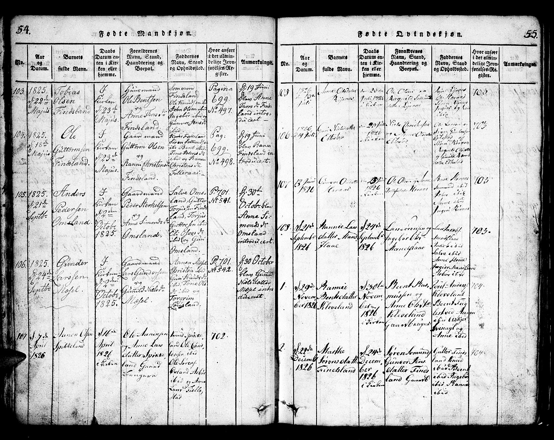 Bjelland sokneprestkontor, SAK/1111-0005/F/Fb/Fbb/L0003: Klokkerbok nr. B 3, 1816-1868, s. 54-55