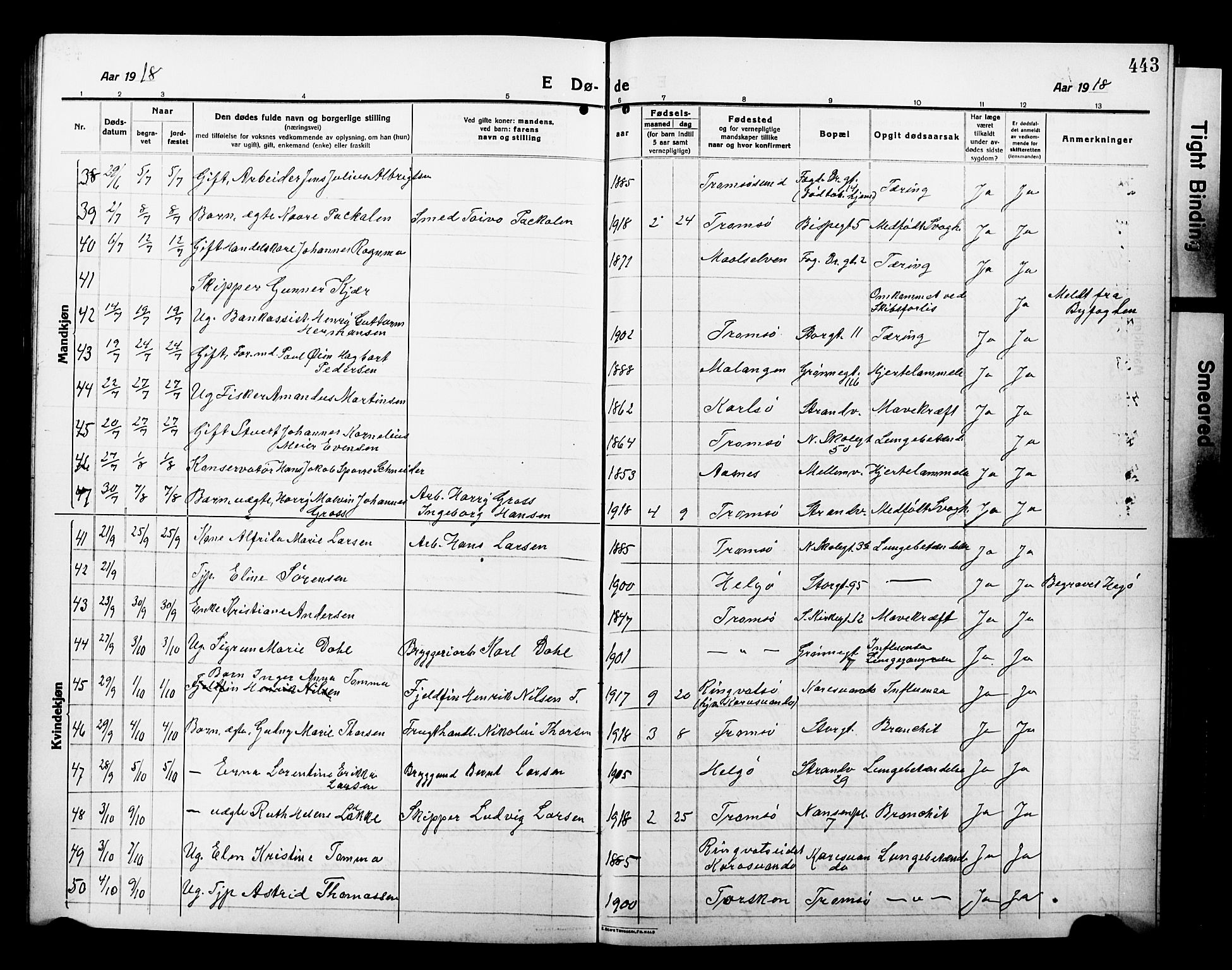 Tromsø sokneprestkontor/stiftsprosti/domprosti, AV/SATØ-S-1343/G/Gb/L0009klokker: Klokkerbok nr. 9, 1915-1925, s. 443