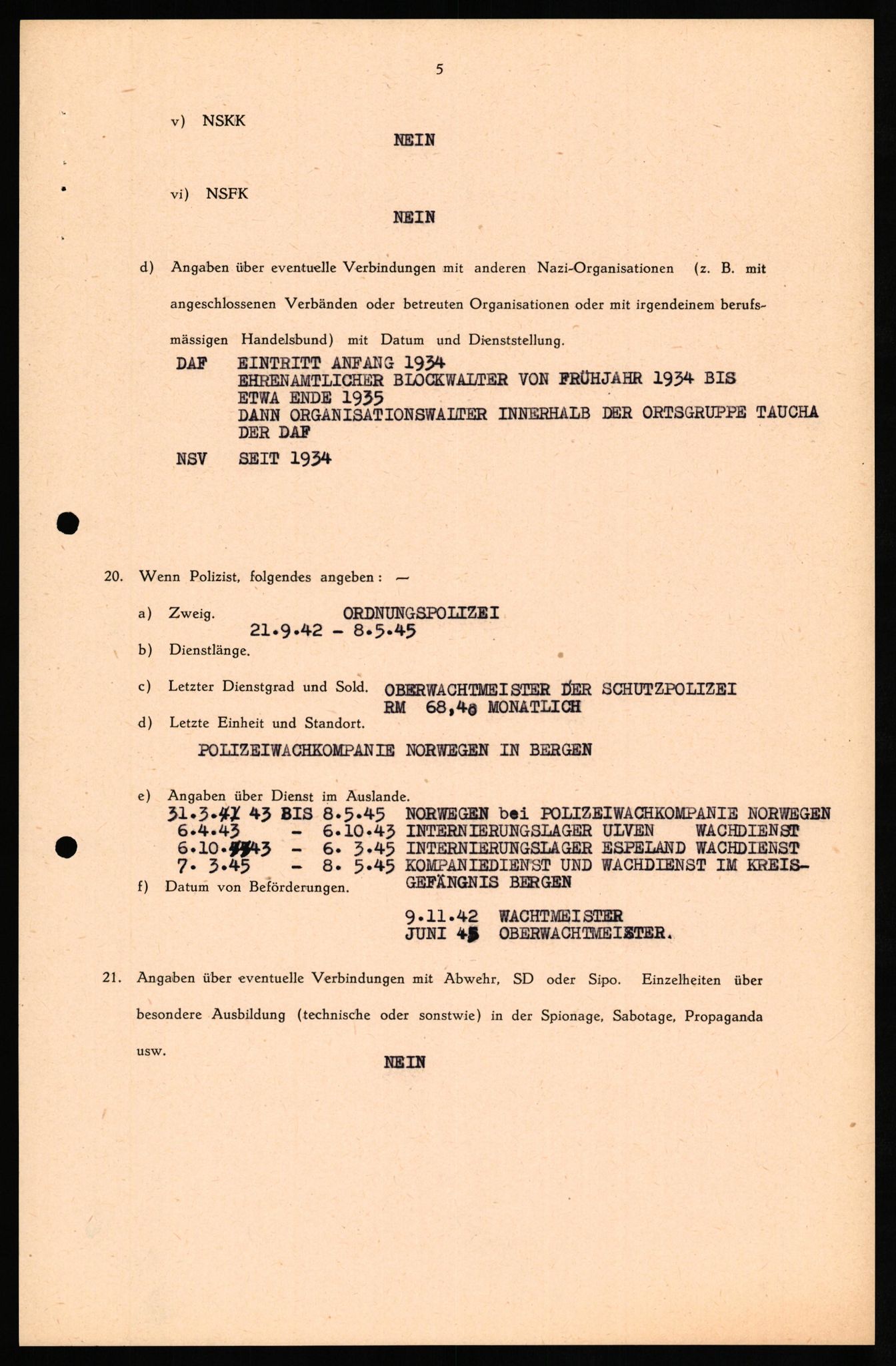 Forsvaret, Forsvarets overkommando II, RA/RAFA-3915/D/Db/L0029: CI Questionaires. Tyske okkupasjonsstyrker i Norge. Tyskere., 1945-1946, s. 153