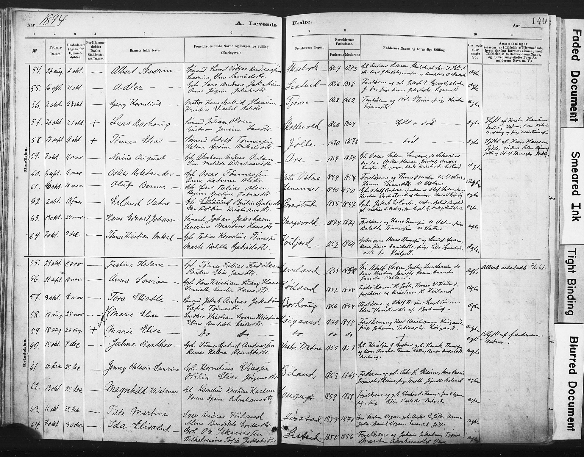 Lista sokneprestkontor, SAK/1111-0027/F/Fa/L0012: Ministerialbok nr. A 12, 1879-1903, s. 140