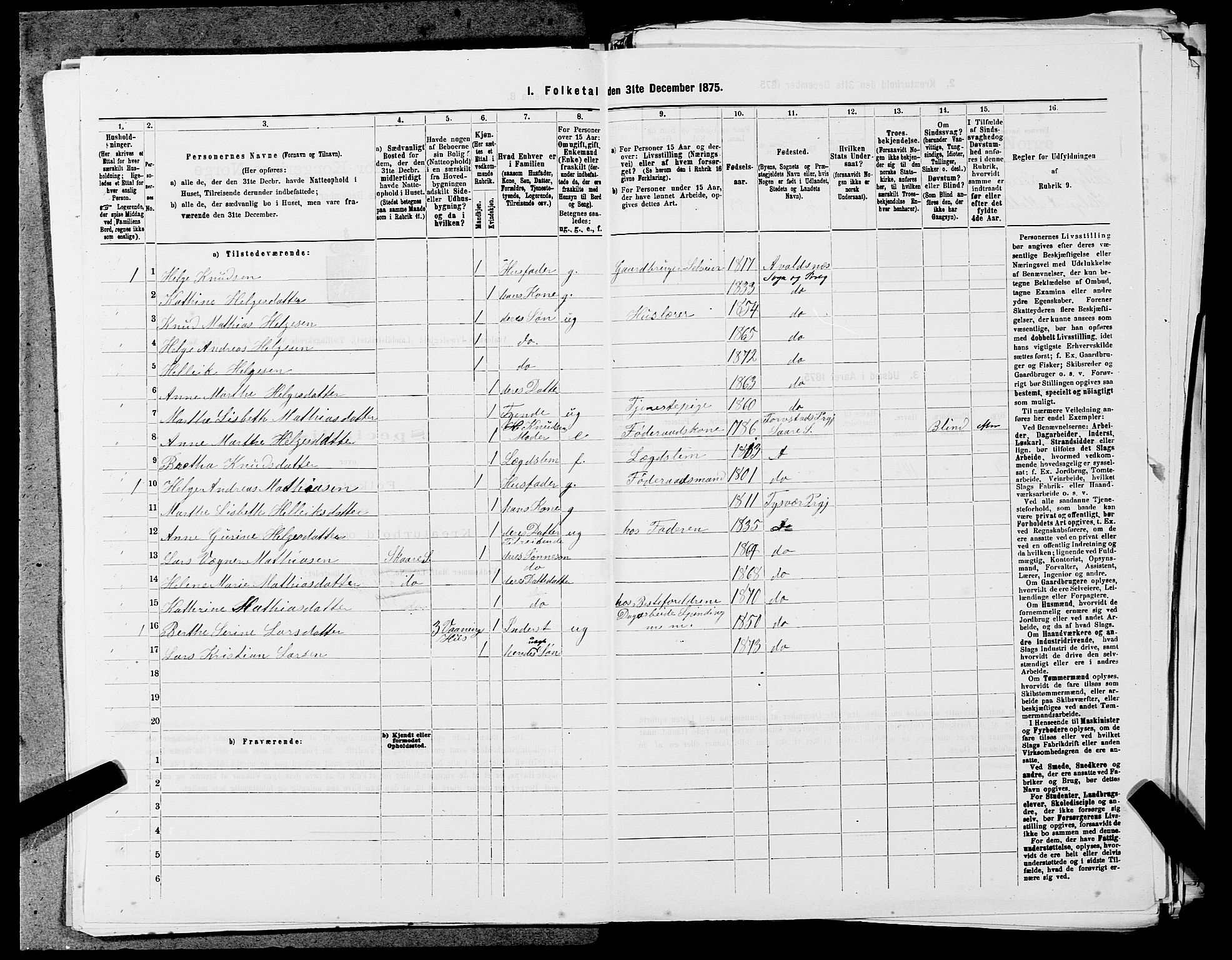 SAST, Folketelling 1875 for 1147L Avaldsnes prestegjeld, Avaldsnes sokn og Kopervik landsokn, 1875, s. 1506