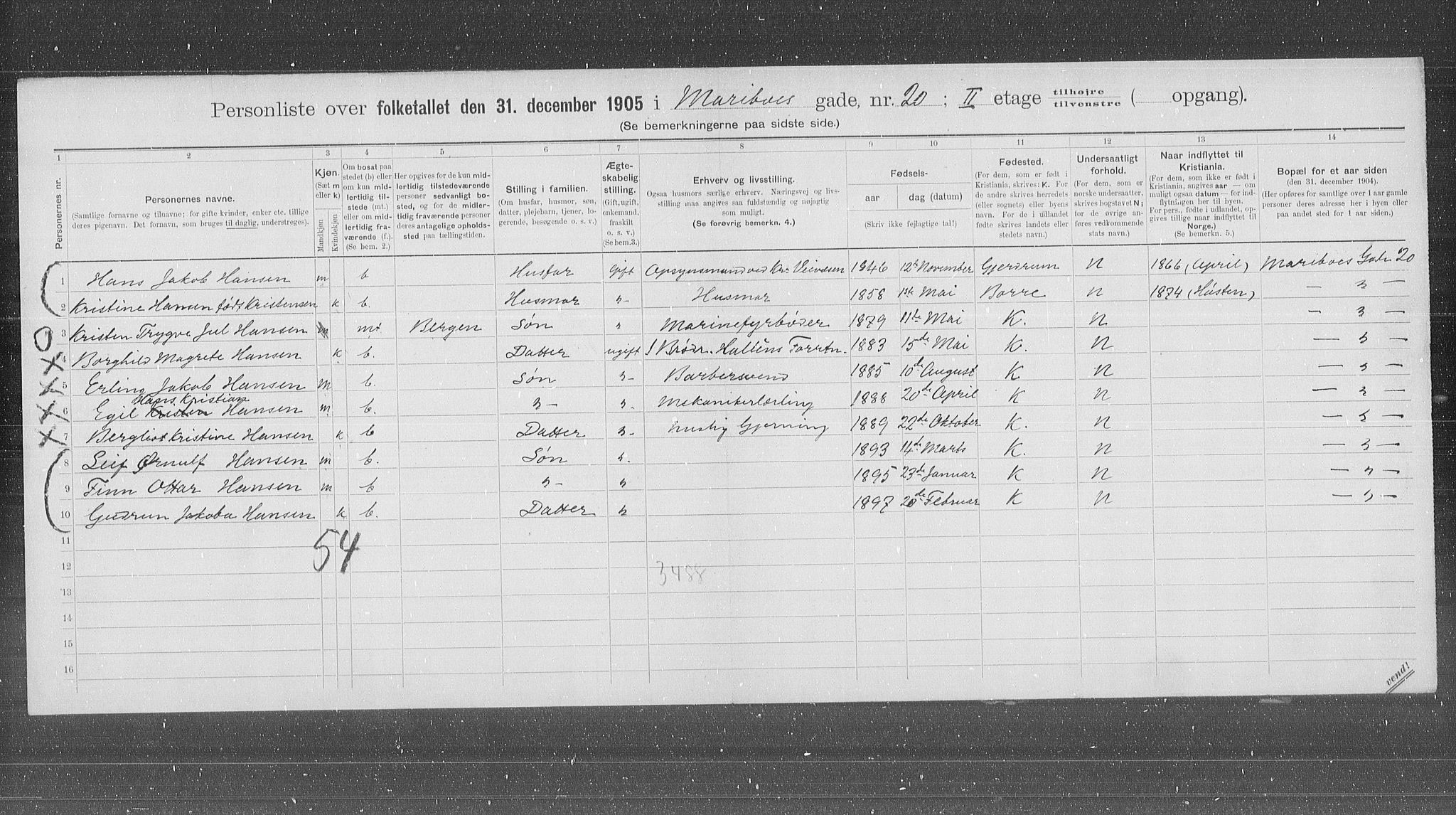 OBA, Kommunal folketelling 31.12.1905 for Kristiania kjøpstad, 1905, s. 32999