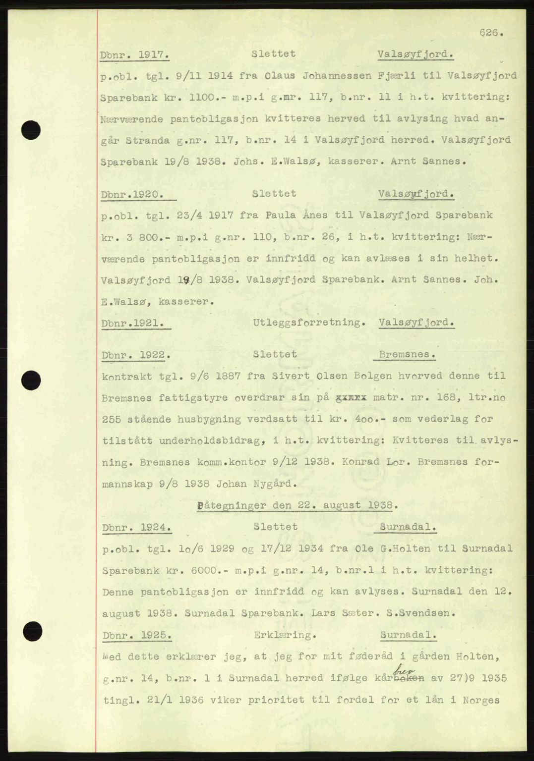 Nordmøre sorenskriveri, SAT/A-4132/1/2/2Ca: Pantebok nr. C80, 1936-1939, Dagboknr: 1917/1938