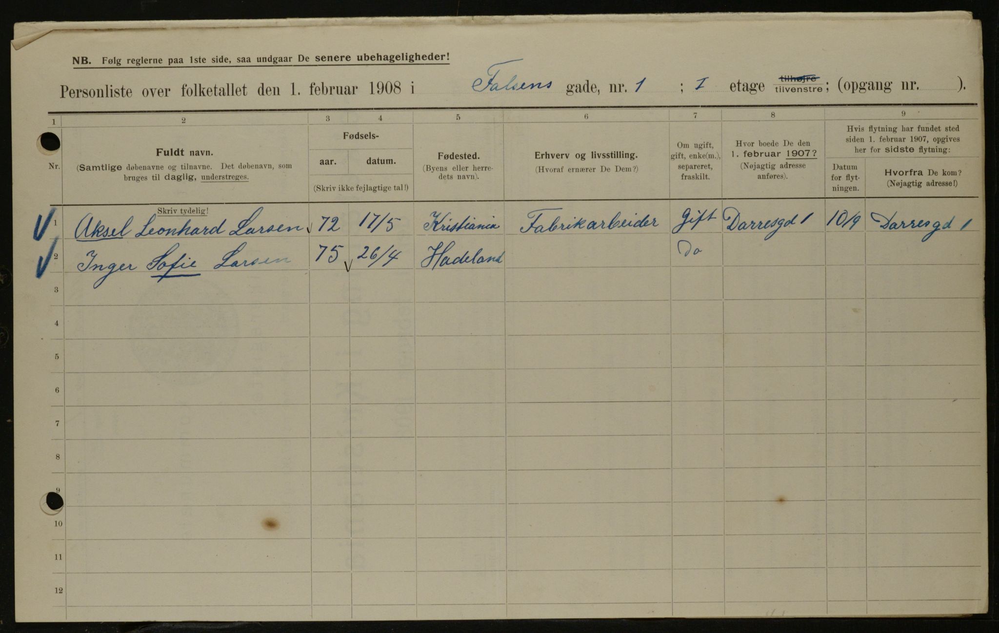 OBA, Kommunal folketelling 1.2.1908 for Kristiania kjøpstad, 1908, s. 21157