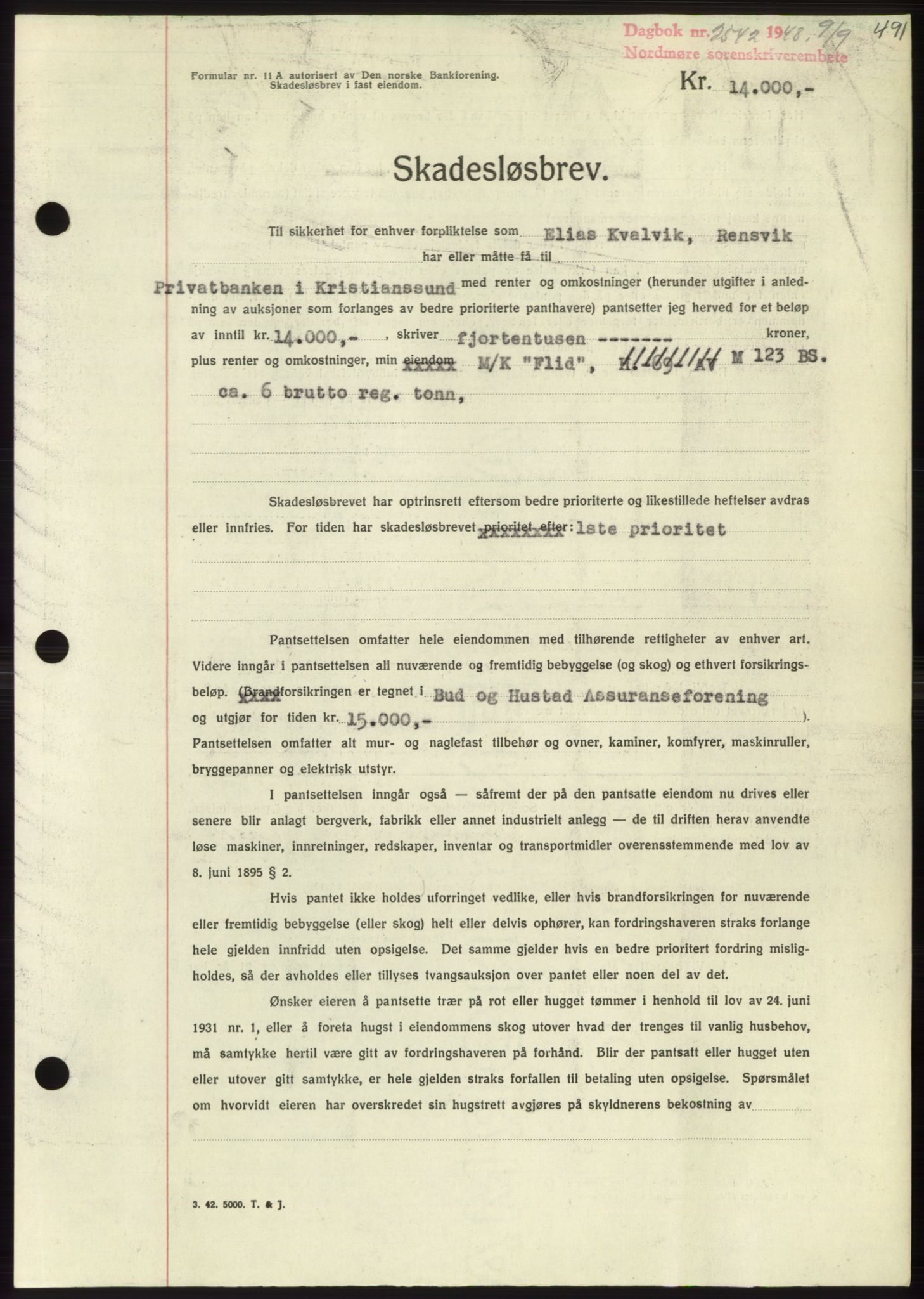 Nordmøre sorenskriveri, SAT/A-4132/1/2/2Ca: Pantebok nr. B99, 1948-1948, Dagboknr: 2542/1948