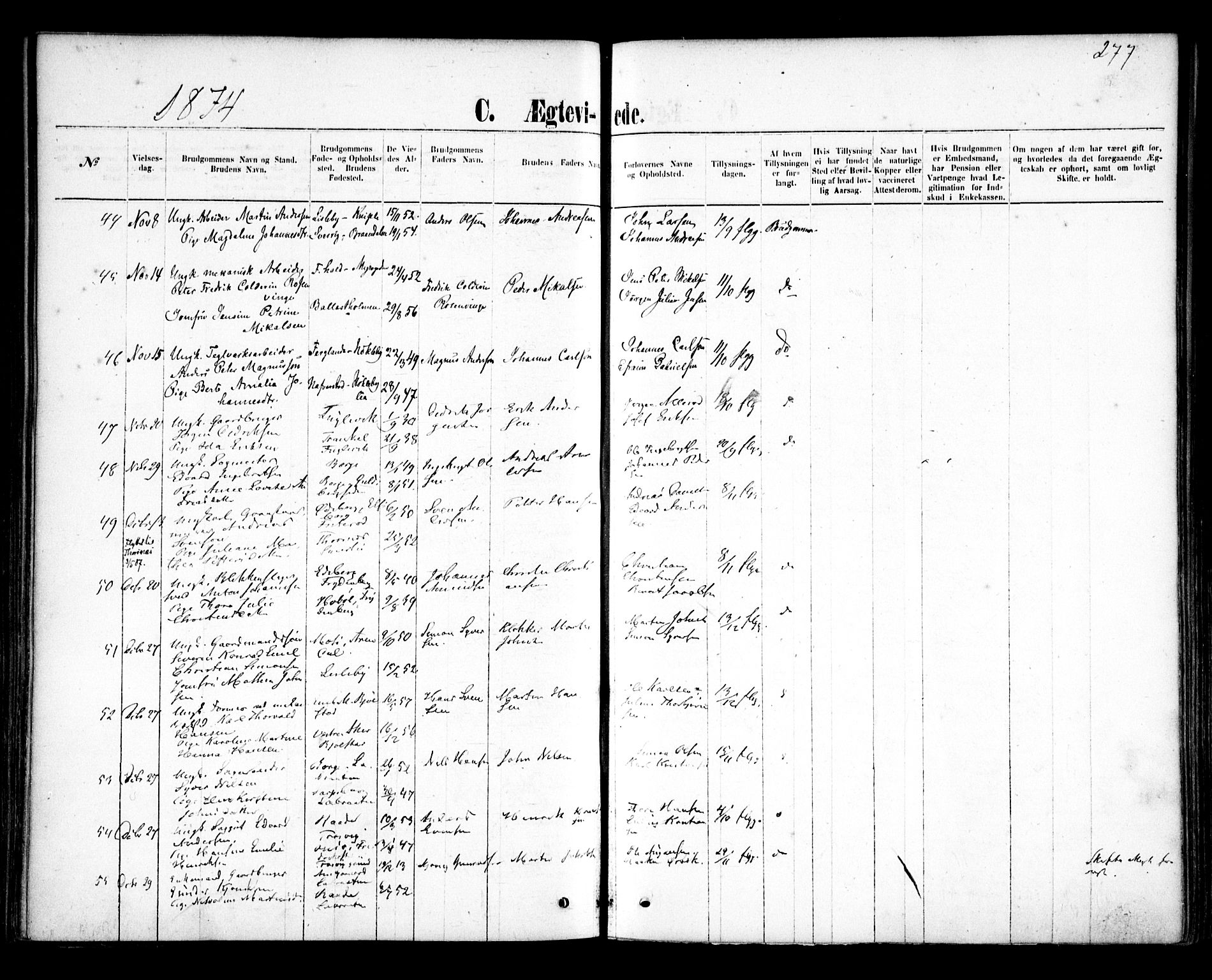 Glemmen prestekontor Kirkebøker, AV/SAO-A-10908/F/Fa/L0009: Ministerialbok nr. 9, 1871-1878, s. 277