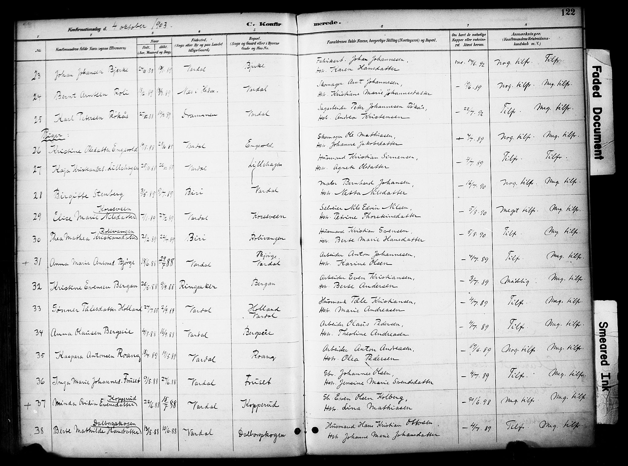 Vardal prestekontor, AV/SAH-PREST-100/H/Ha/Haa/L0012: Ministerialbok nr. 12, 1893-1904, s. 122