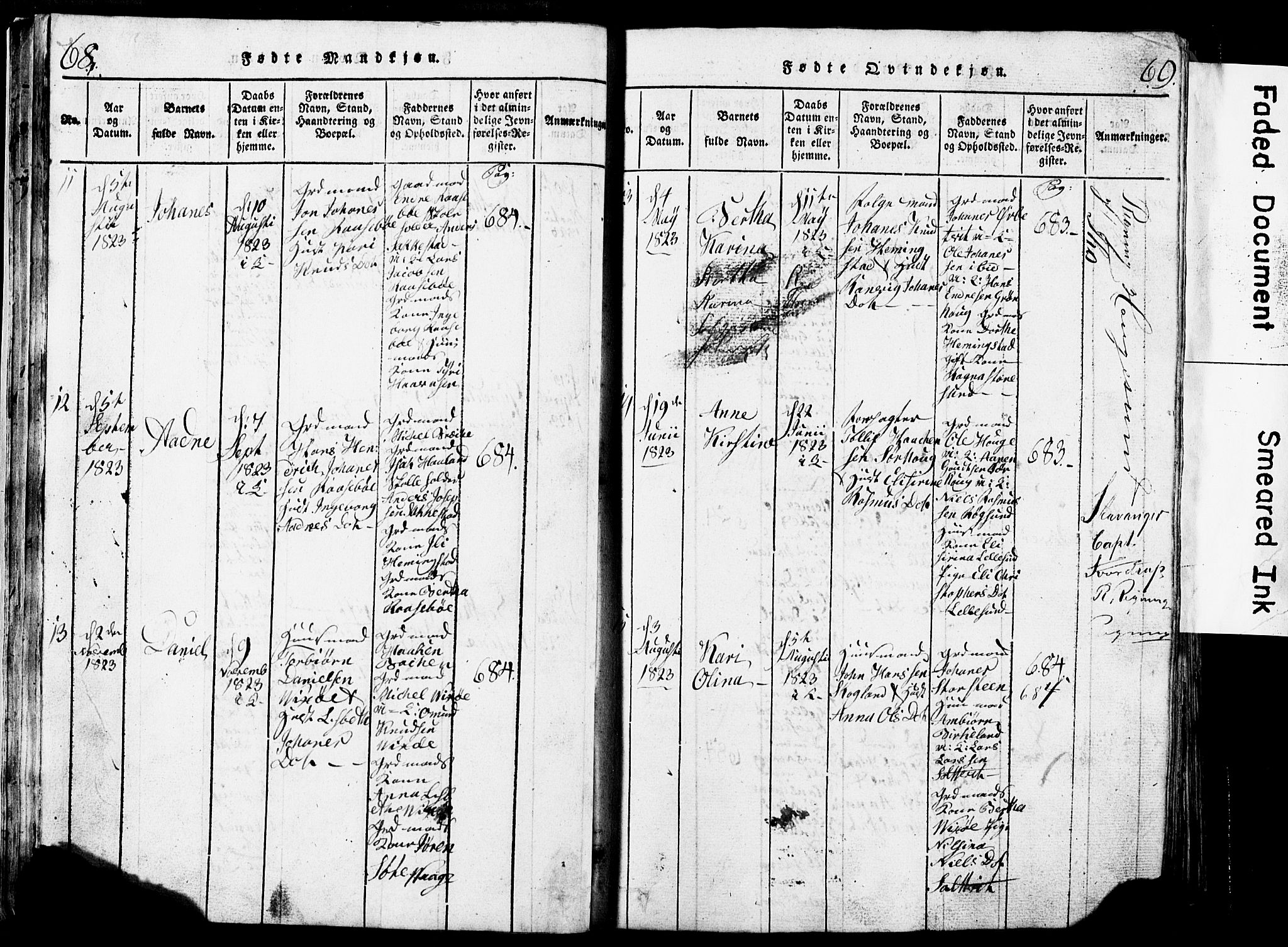 Torvastad sokneprestkontor, AV/SAST-A -101857/H/Ha/Hab/L0002: Klokkerbok nr. B 2, 1817-1834, s. 68-69