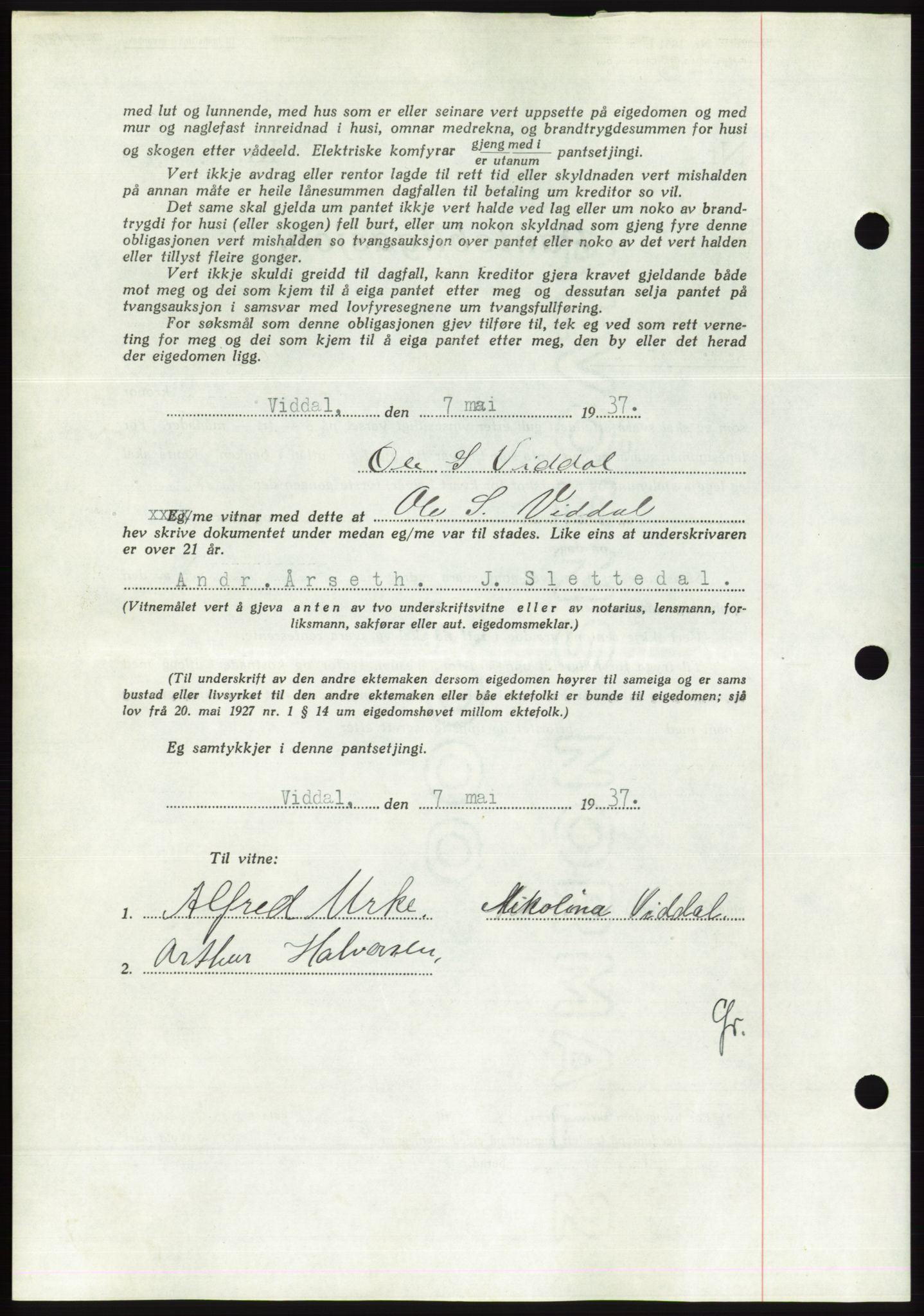 Søre Sunnmøre sorenskriveri, AV/SAT-A-4122/1/2/2C/L0063: Pantebok nr. 57, 1937-1937, Dagboknr: 767/1937