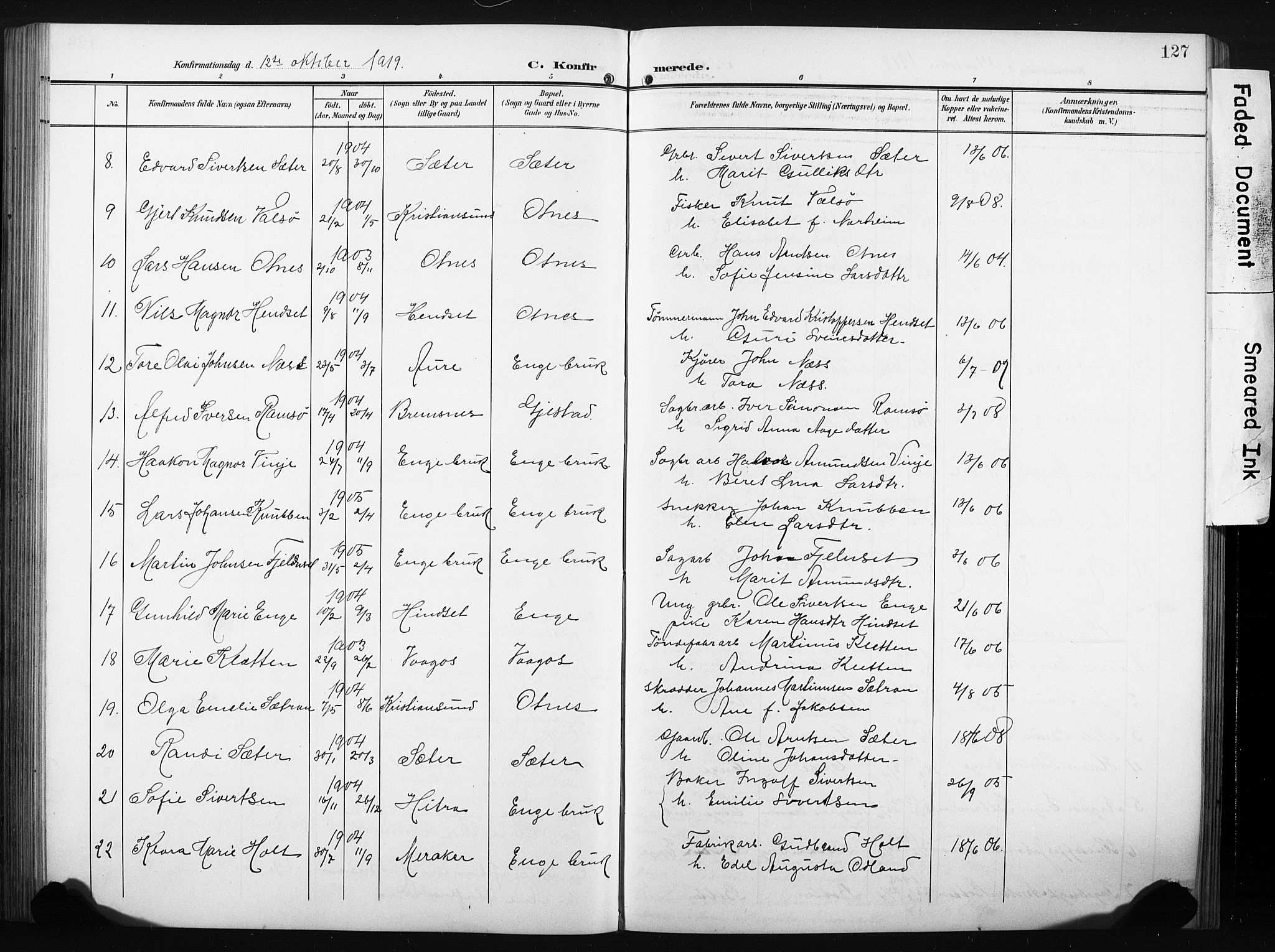 Ministerialprotokoller, klokkerbøker og fødselsregistre - Møre og Romsdal, AV/SAT-A-1454/580/L0927: Klokkerbok nr. 580C02, 1904-1932, s. 127