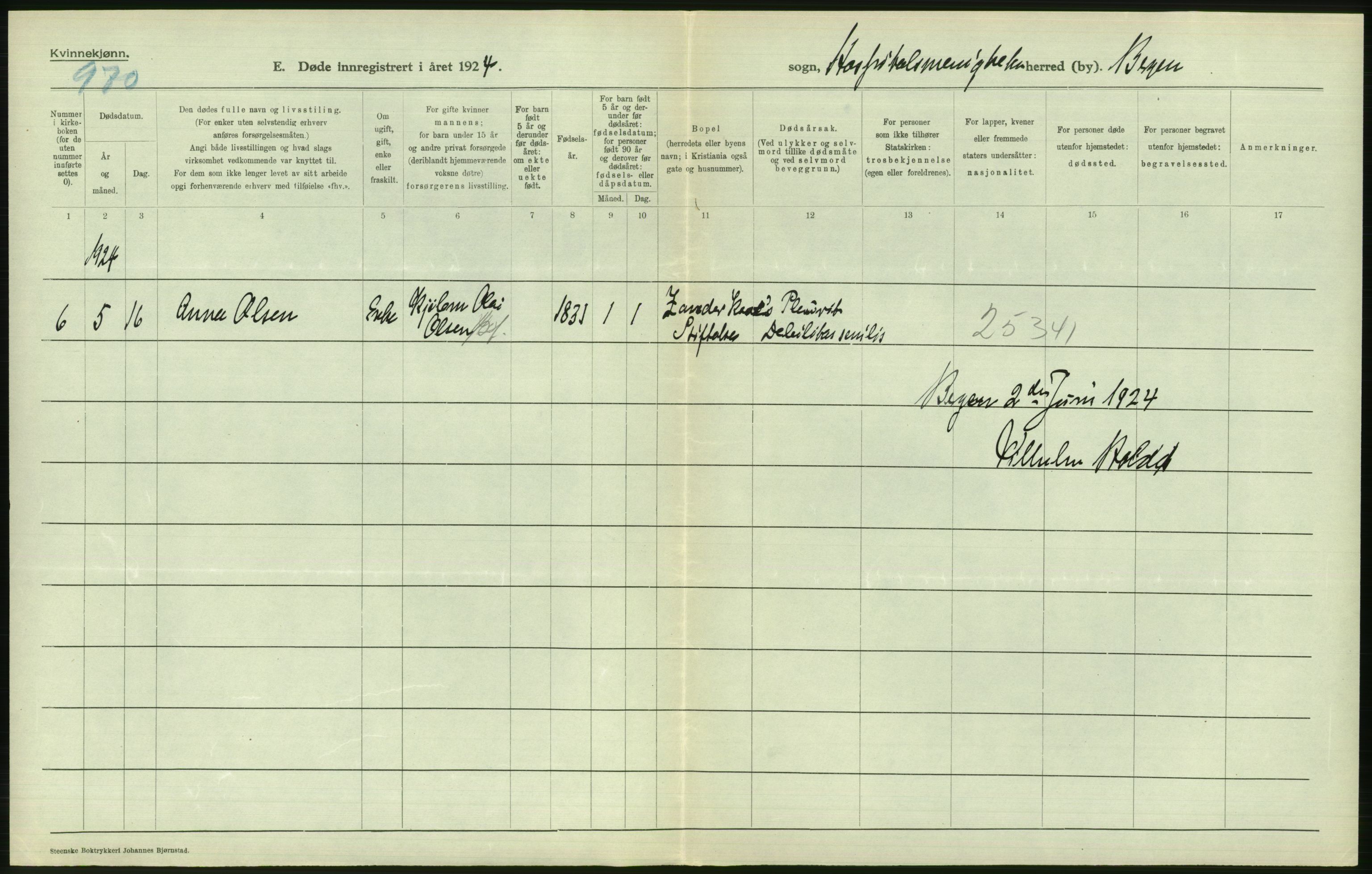 Statistisk sentralbyrå, Sosiodemografiske emner, Befolkning, RA/S-2228/D/Df/Dfc/Dfcd/L0028: Bergen: Gifte, døde., 1924, s. 638