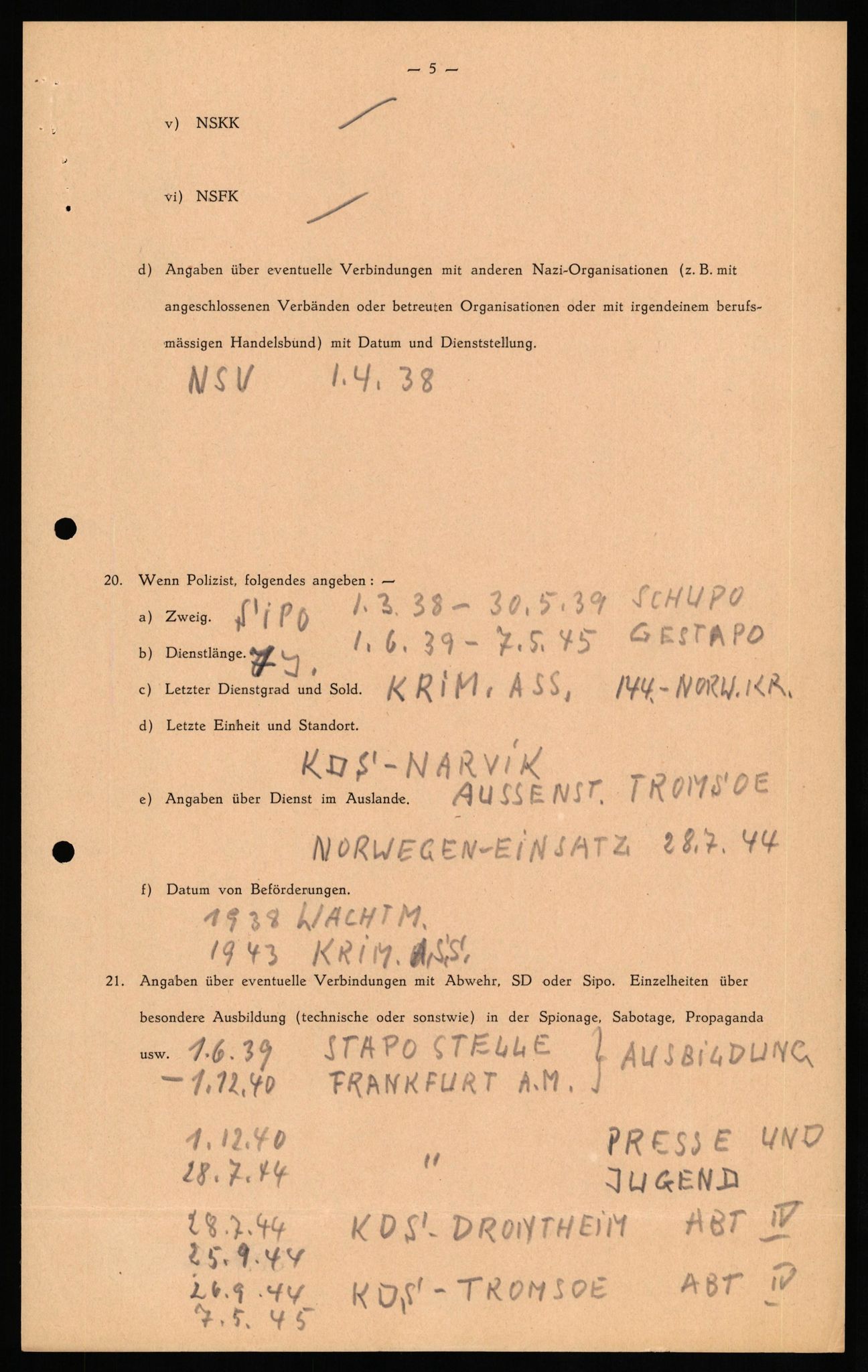 Forsvaret, Forsvarets overkommando II, AV/RA-RAFA-3915/D/Db/L0027: CI Questionaires. Tyske okkupasjonsstyrker i Norge. Tyskere., 1945-1946, s. 282