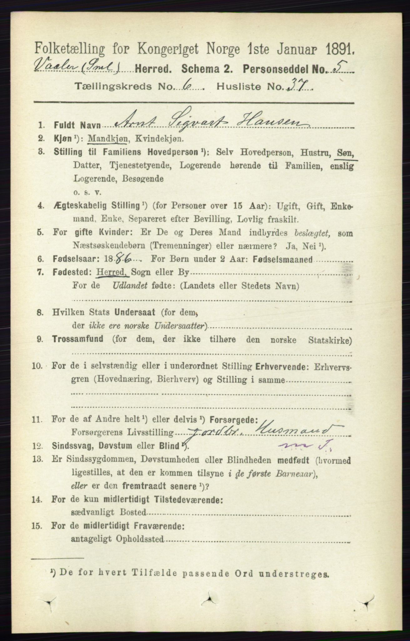 RA, Folketelling 1891 for 0137 Våler herred, 1891, s. 2549