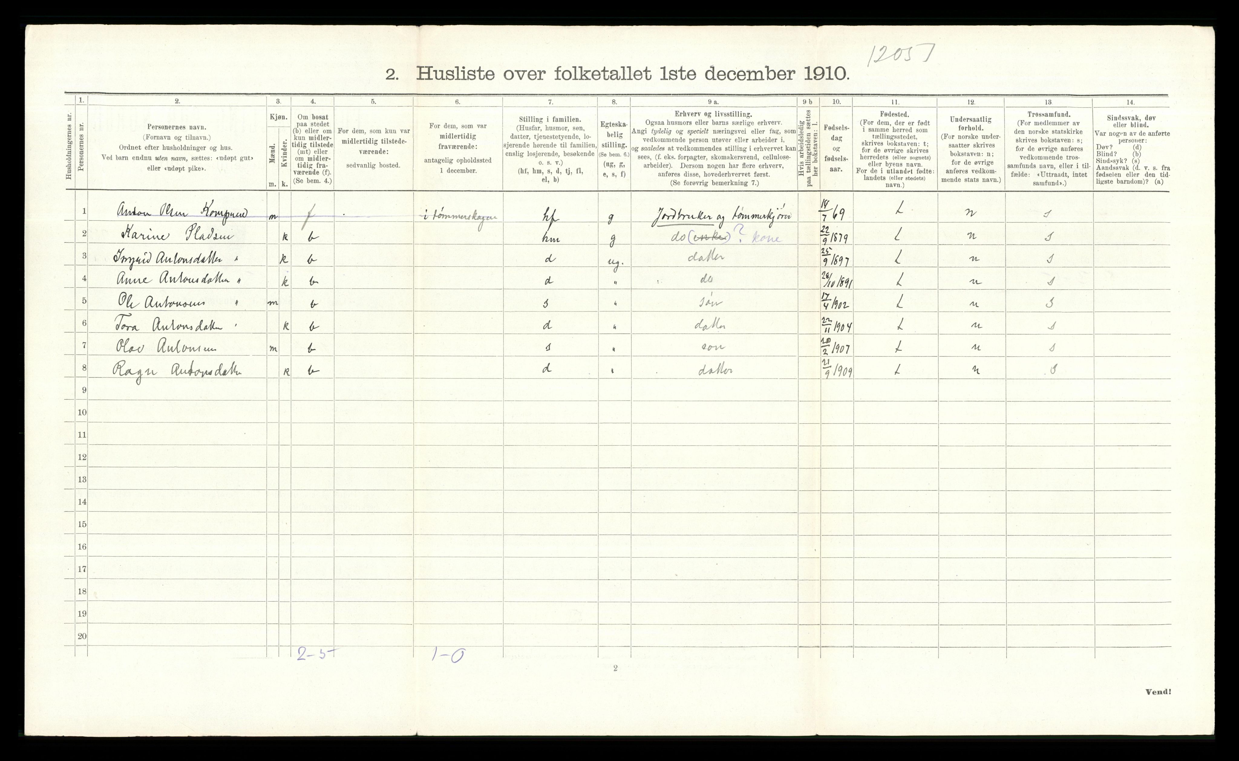 RA, Folketelling 1910 for 0540 Sør-Aurdal herred, 1910, s. 100