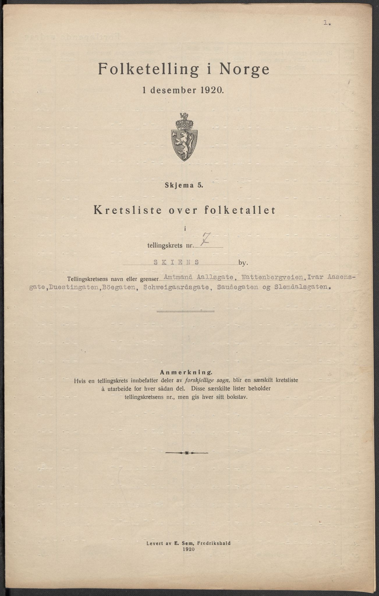 SAKO, Folketelling 1920 for 0806 Skien kjøpstad, 1920, s. 36