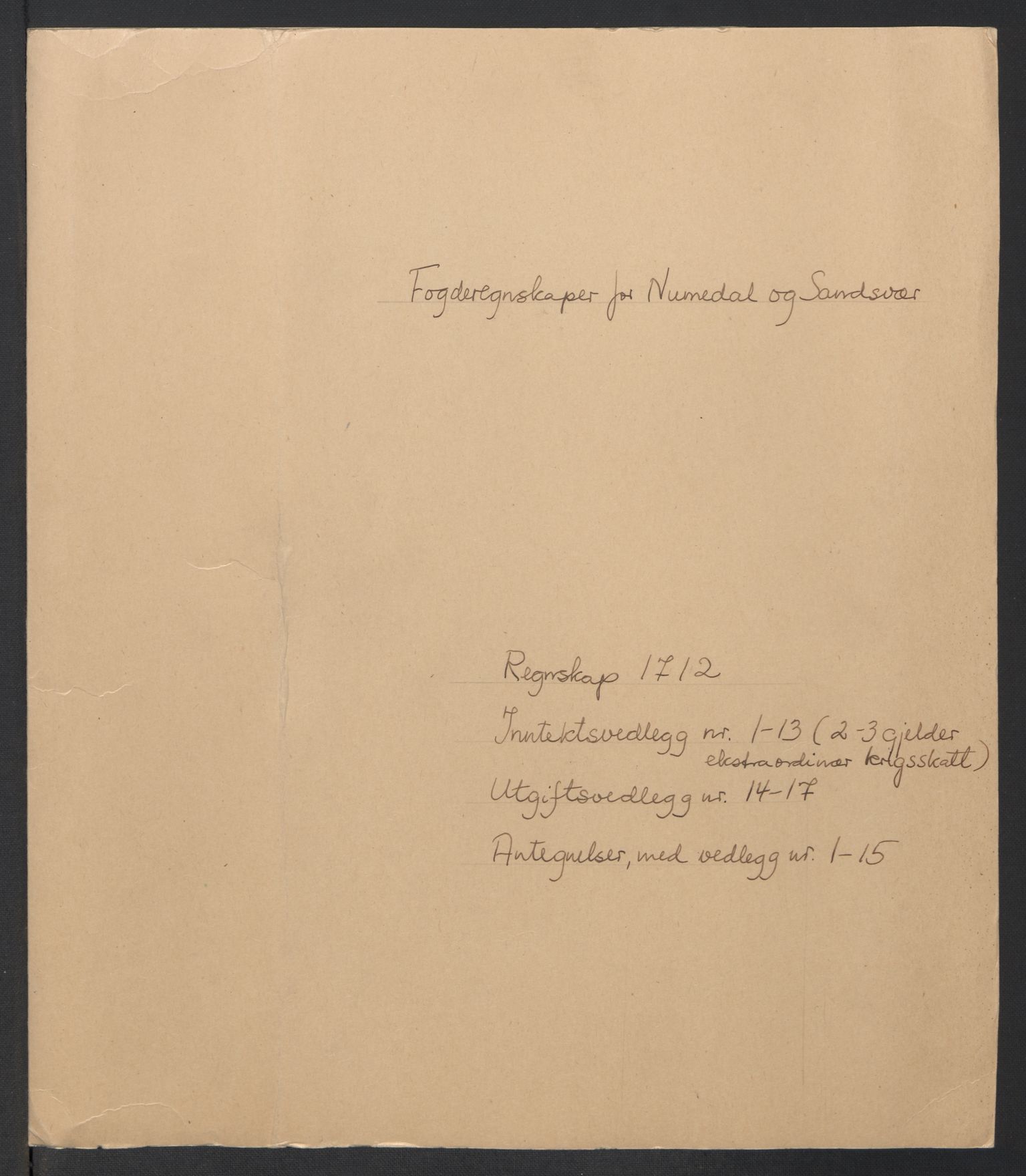 Rentekammeret inntil 1814, Reviderte regnskaper, Fogderegnskap, AV/RA-EA-4092/R24/L1587: Fogderegnskap Numedal og Sandsvær, 1712, s. 2