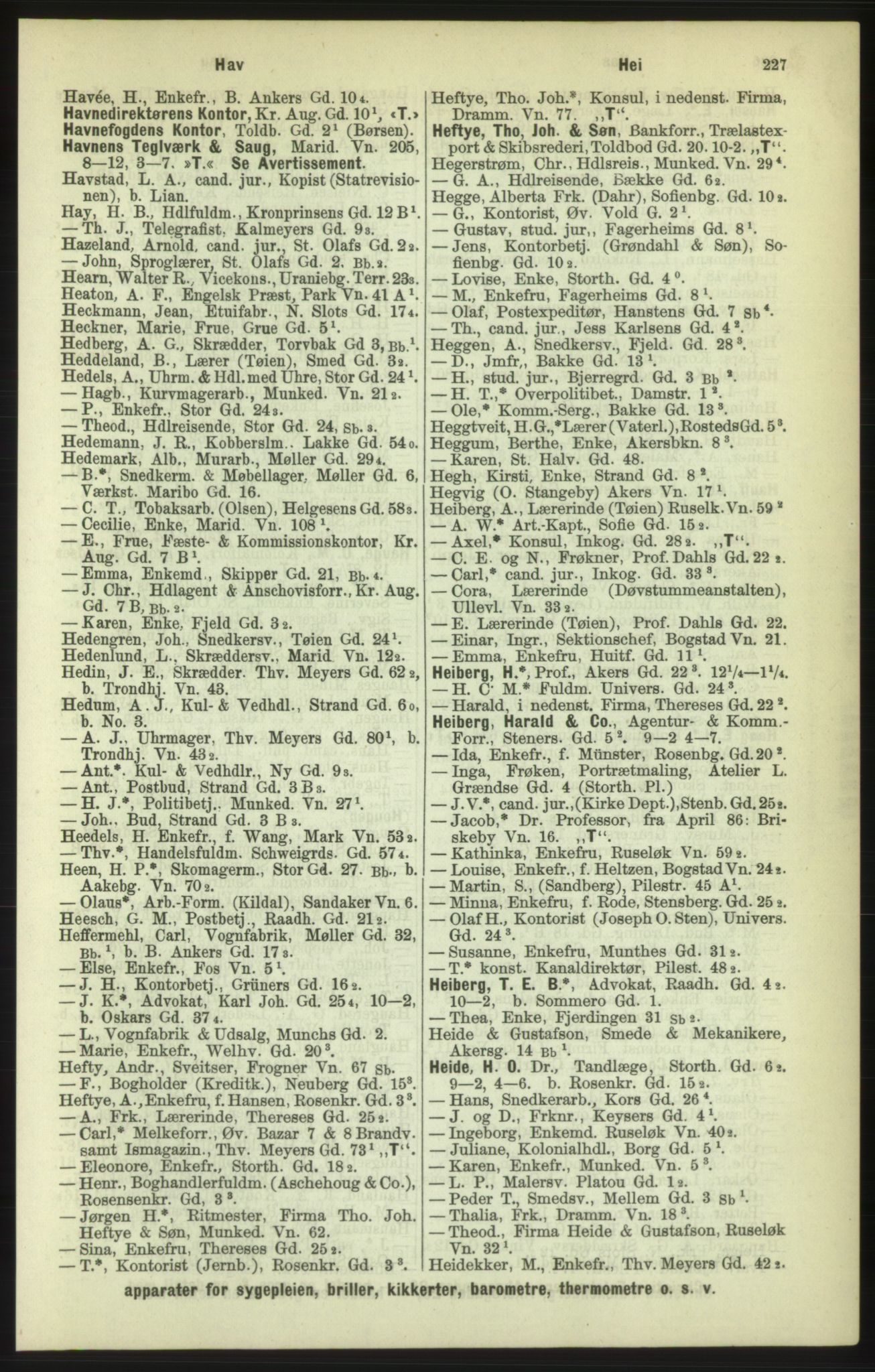 Kristiania/Oslo adressebok, PUBL/-, 1886, s. 227