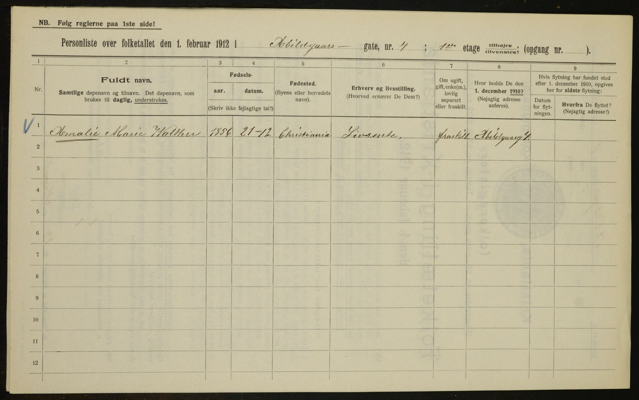 OBA, Kommunal folketelling 1.2.1912 for Kristiania, 1912, s. 21