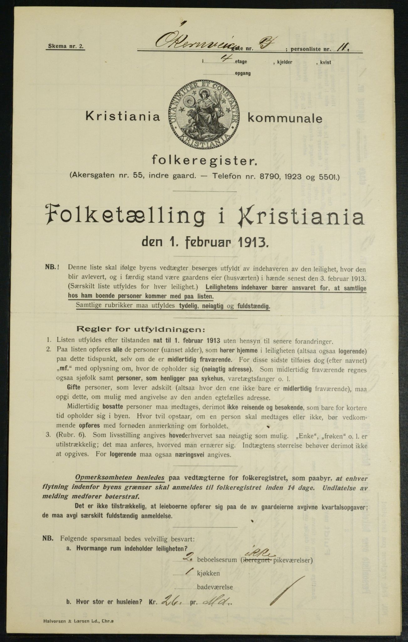 OBA, Kommunal folketelling 1.2.1913 for Kristiania, 1913, s. 128609