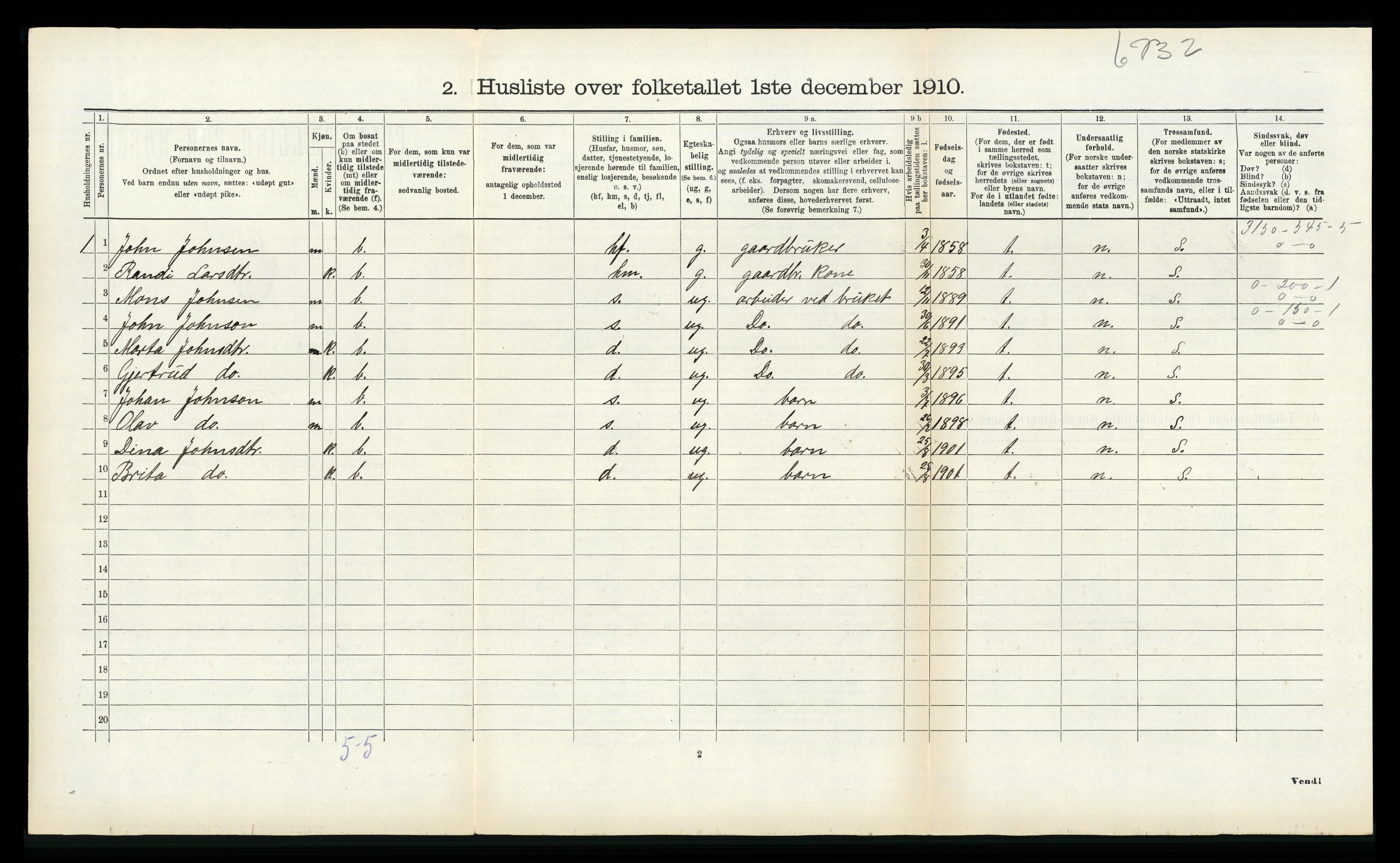 RA, Folketelling 1910 for 1417 Vik herred, 1910, s. 252