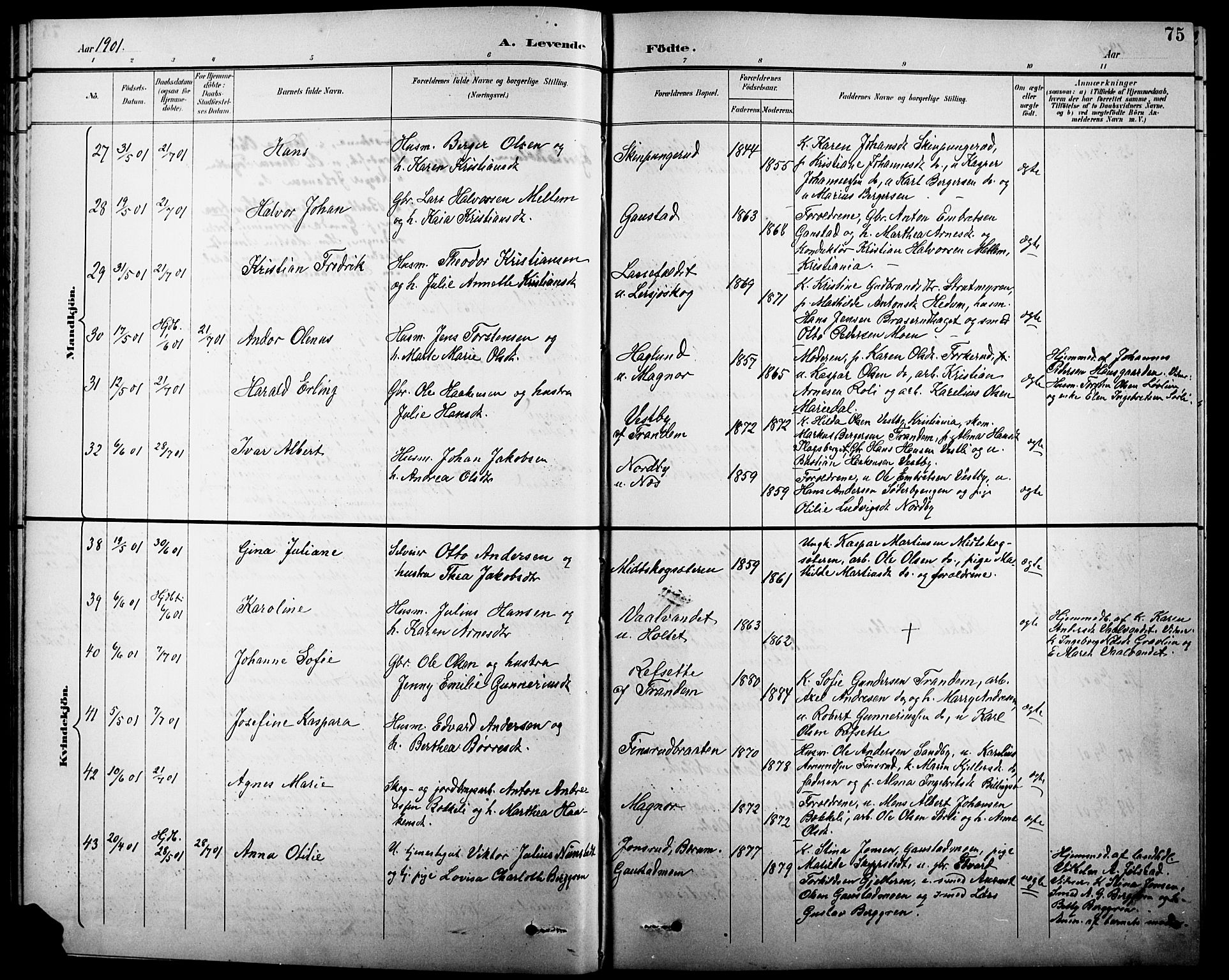 Eidskog prestekontor, AV/SAH-PREST-026/H/Ha/Hab/L0001: Klokkerbok nr. 1, 1895-1917, s. 75