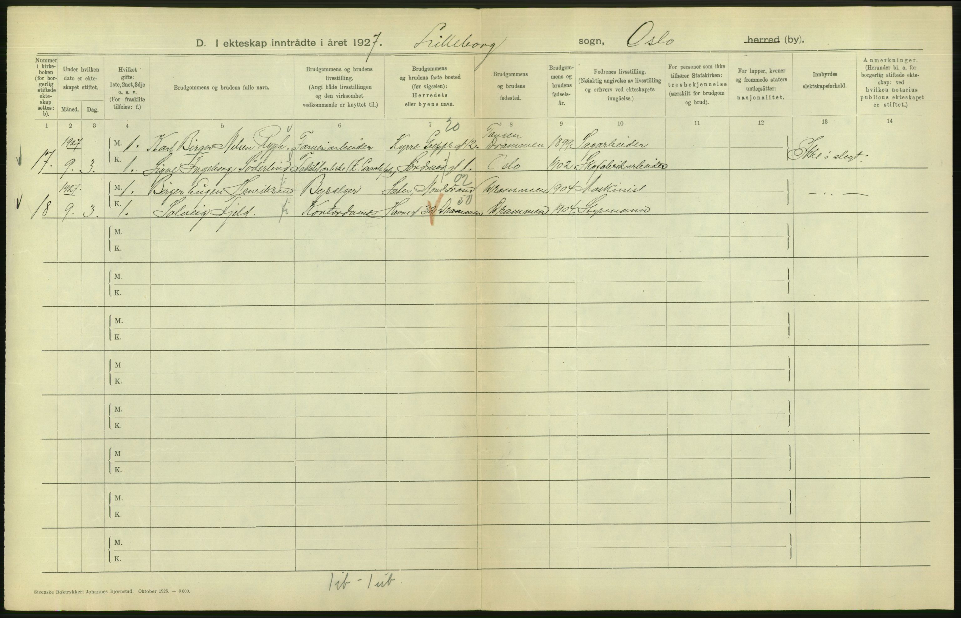 Statistisk sentralbyrå, Sosiodemografiske emner, Befolkning, AV/RA-S-2228/D/Df/Dfc/Dfcg/L0008: Oslo: Gifte, 1927, s. 818