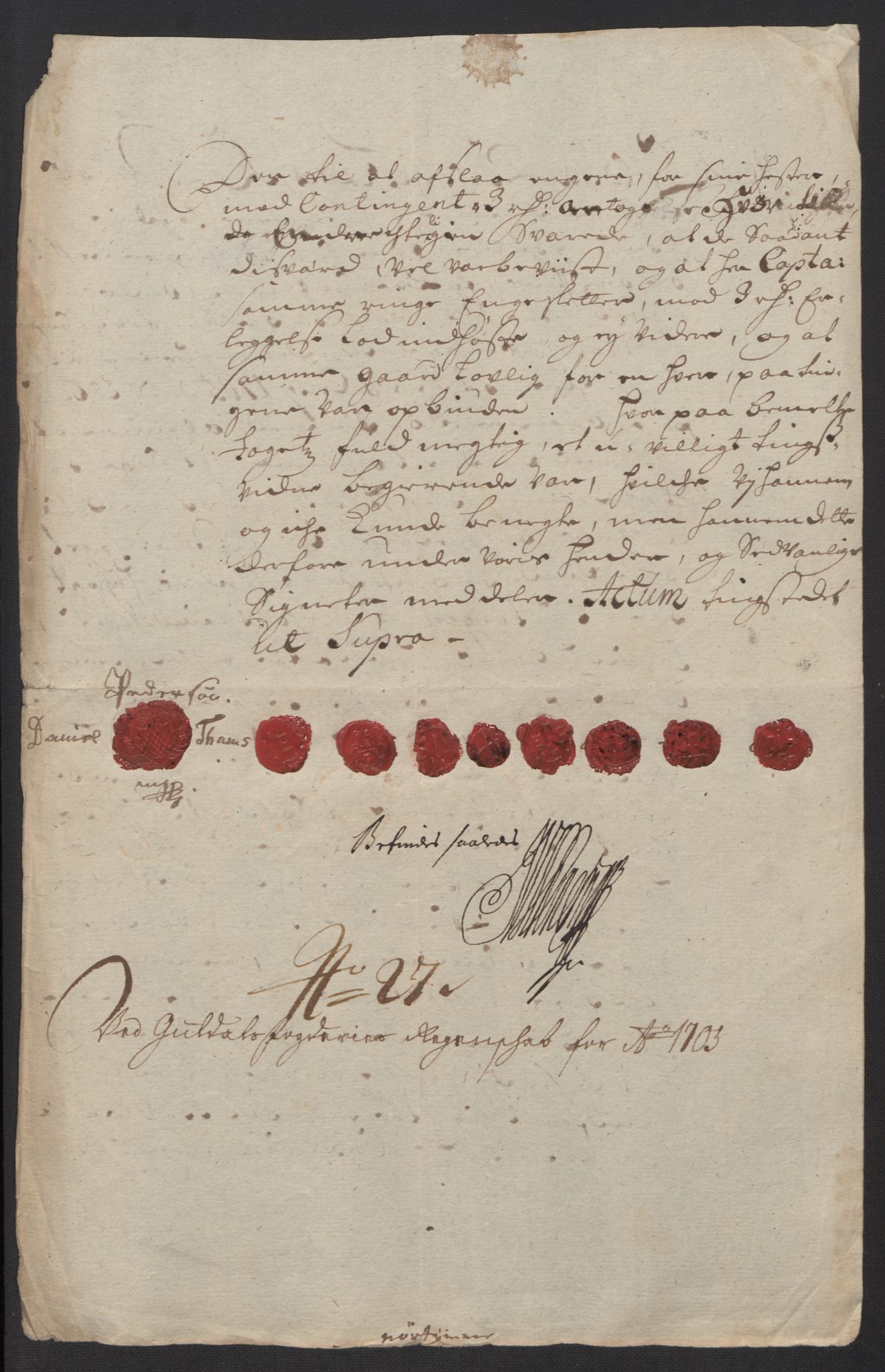 Rentekammeret inntil 1814, Reviderte regnskaper, Fogderegnskap, RA/EA-4092/R60/L3955: Fogderegnskap Orkdal og Gauldal, 1705, s. 446