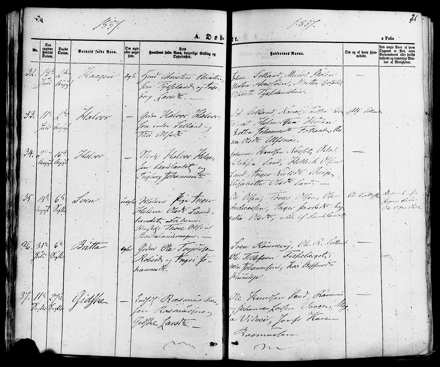 Sand sokneprestkontor, AV/SAST-A-101848/01/III/L0003: Ministerialbok nr. A 3, 1854-1879, s. 21