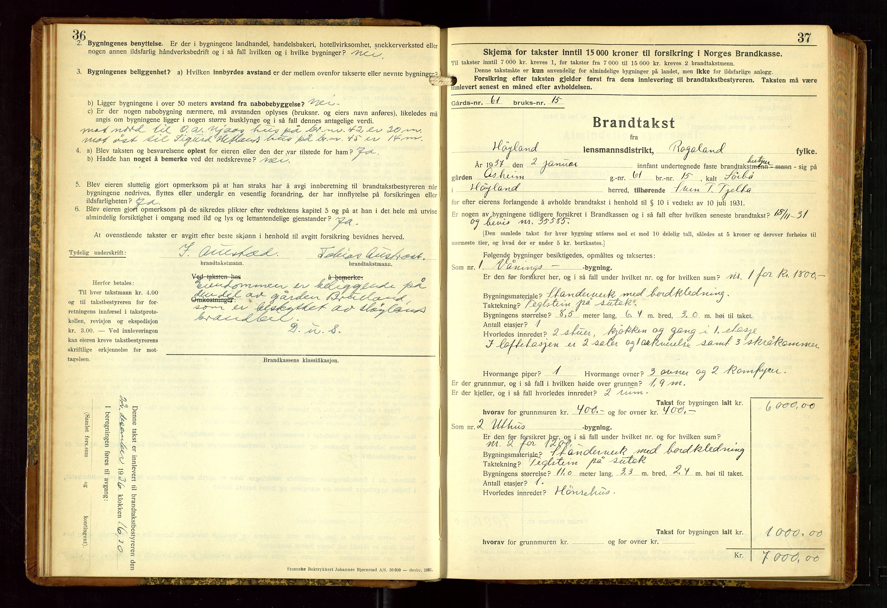 Høyland/Sandnes lensmannskontor, AV/SAST-A-100166/Gob/L0006: "Brandtakstprotokoll", 1936-1938, s. 36-37