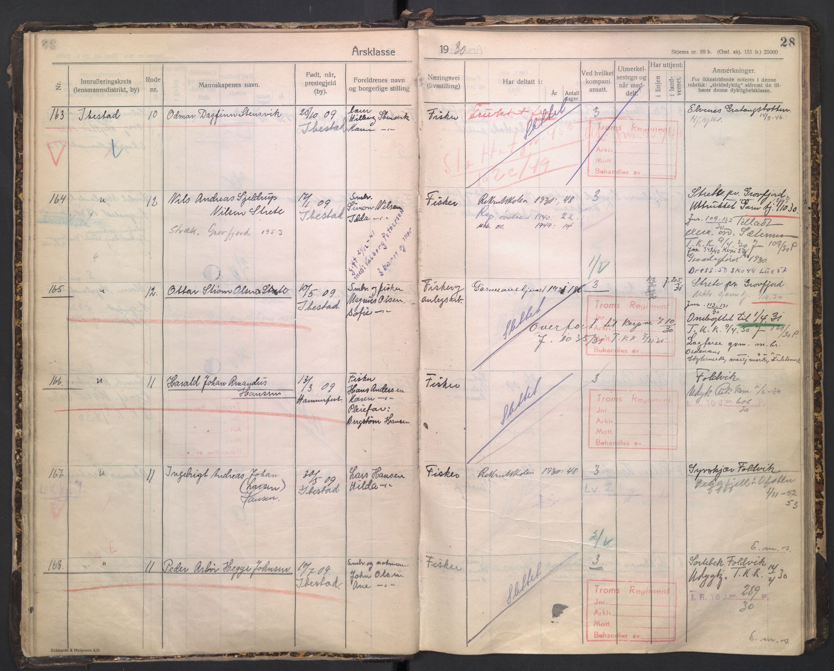 Forsvaret, Troms infanteriregiment nr. 16, AV/RA-RAFA-3146/P/Pa/L0005/0003: Ruller / Rulle for regimentets stridende menige mannskaper, årsklasse 1930, 1930, s. 28