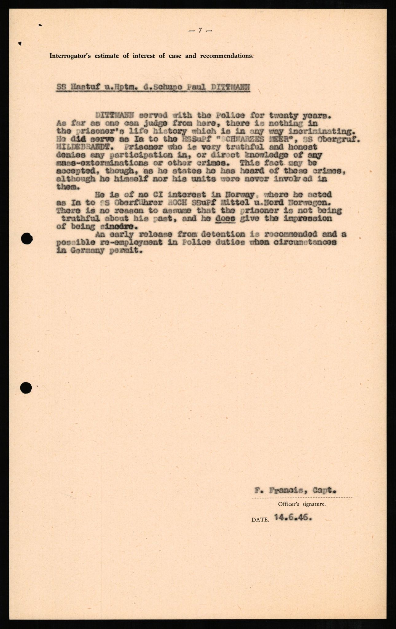 Forsvaret, Forsvarets overkommando II, RA/RAFA-3915/D/Db/L0006: CI Questionaires. Tyske okkupasjonsstyrker i Norge. Tyskere., 1945-1946, s. 106