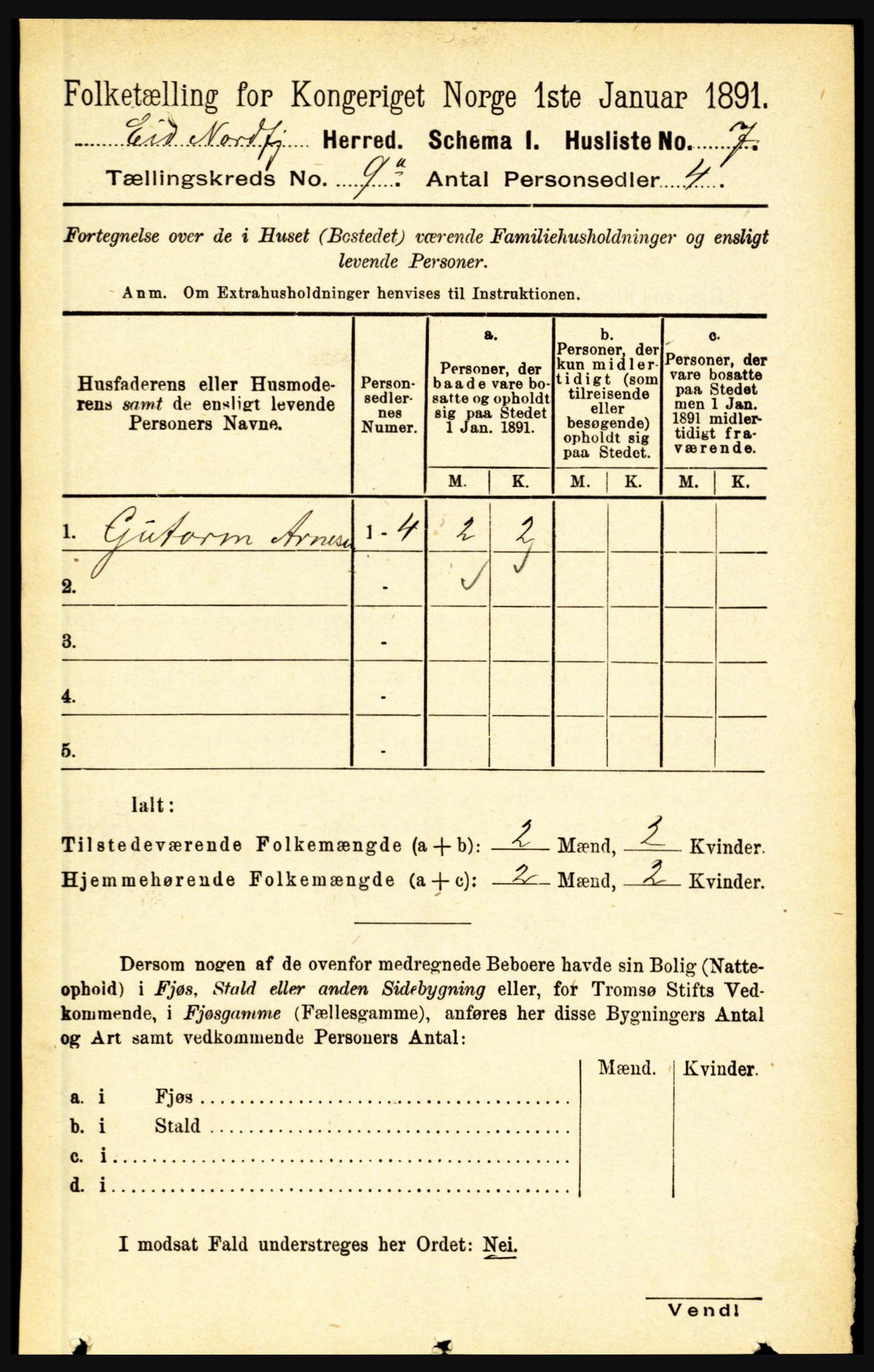 RA, Folketelling 1891 for 1443 Eid herred, 1891, s. 2153