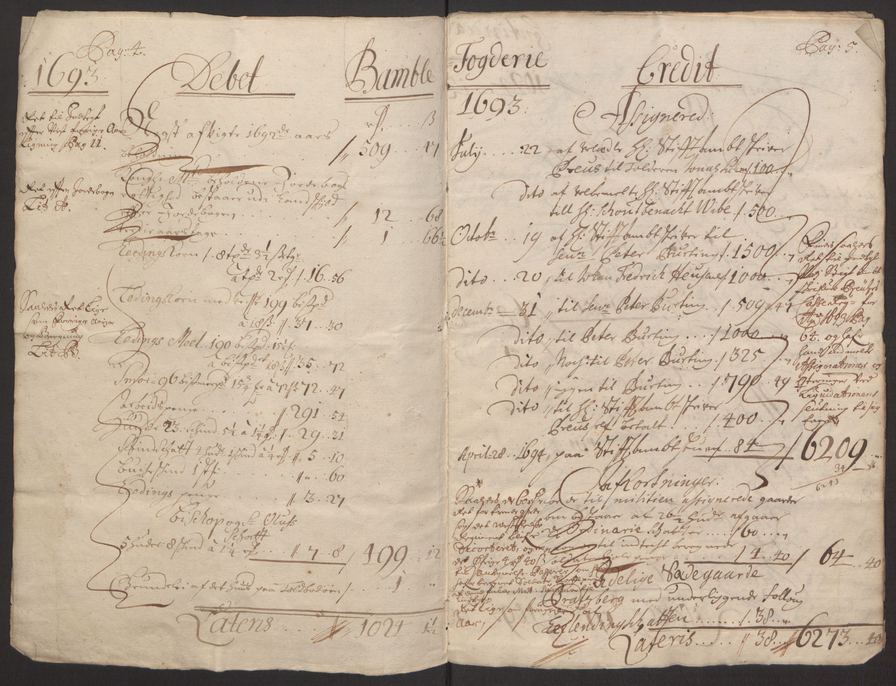 Rentekammeret inntil 1814, Reviderte regnskaper, Fogderegnskap, RA/EA-4092/R34/L2052: Fogderegnskap Bamble, 1692-1693, s. 287