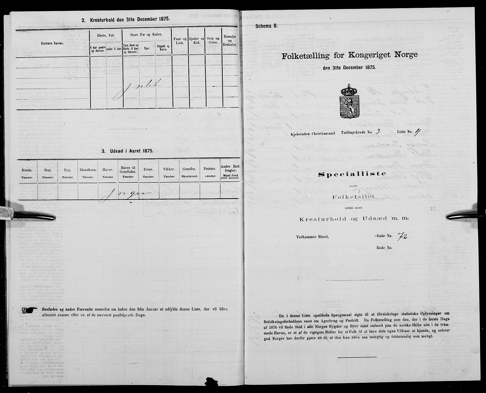 SAK, Folketelling 1875 for 1001P Kristiansand prestegjeld, 1875, s. 300