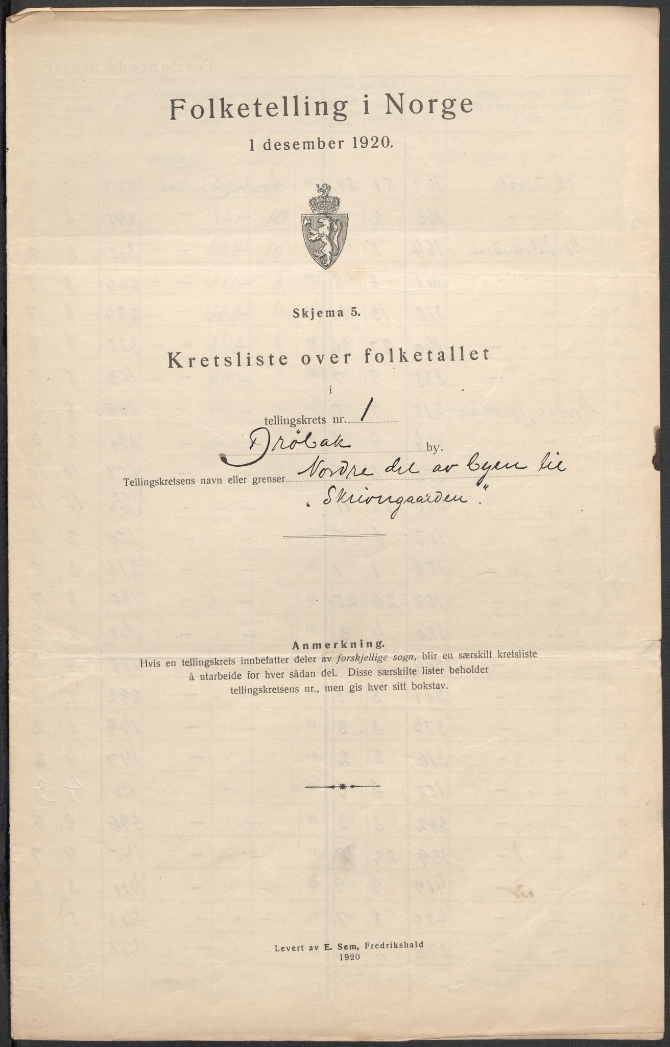 SAO, Folketelling 1920 for 0203 Drøbak kjøpstad, 1920, s. 5