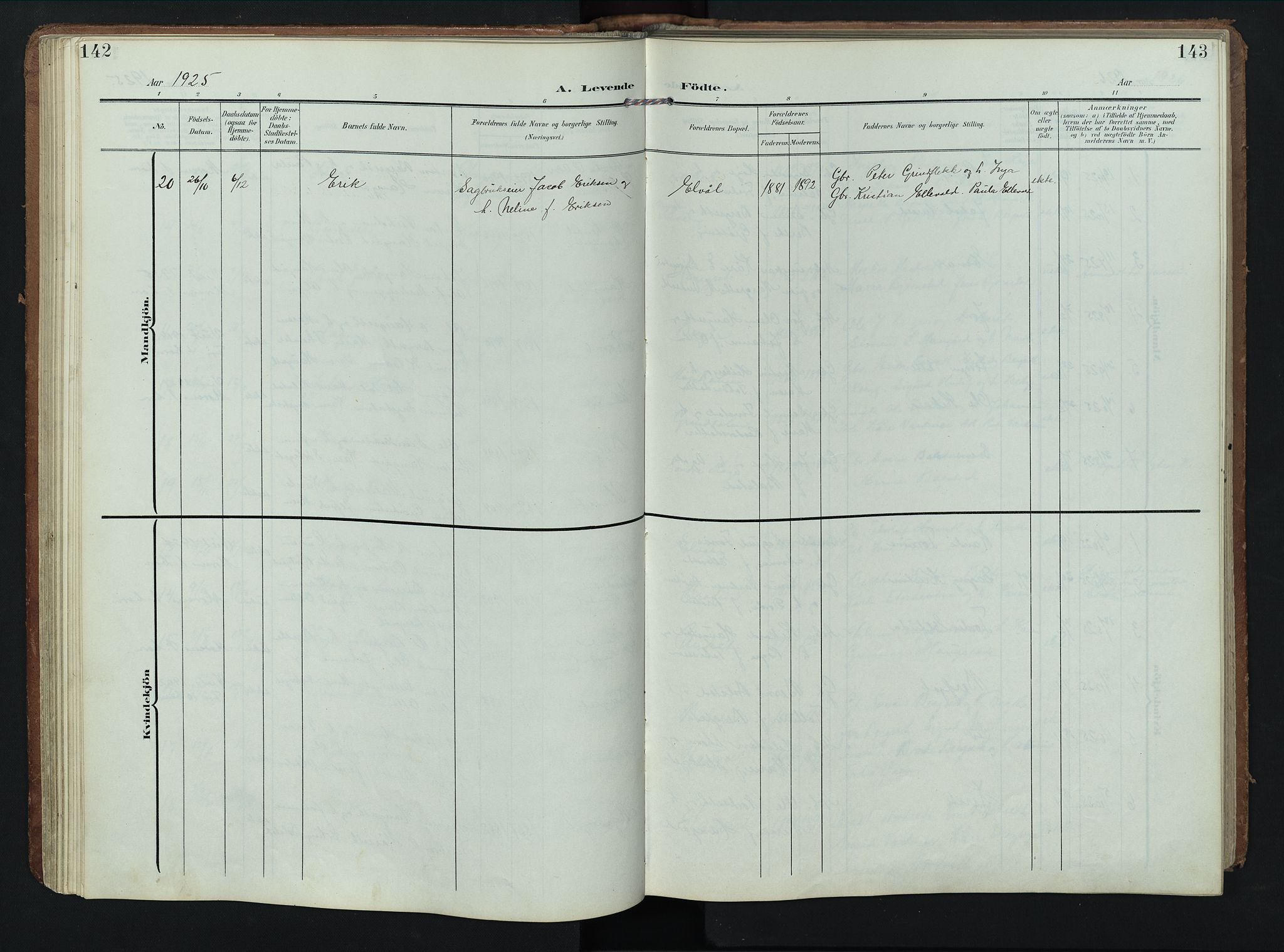 Rendalen prestekontor, AV/SAH-PREST-054/H/Ha/Hab/L0004: Klokkerbok nr. 4, 1904-1946, s. 142-143