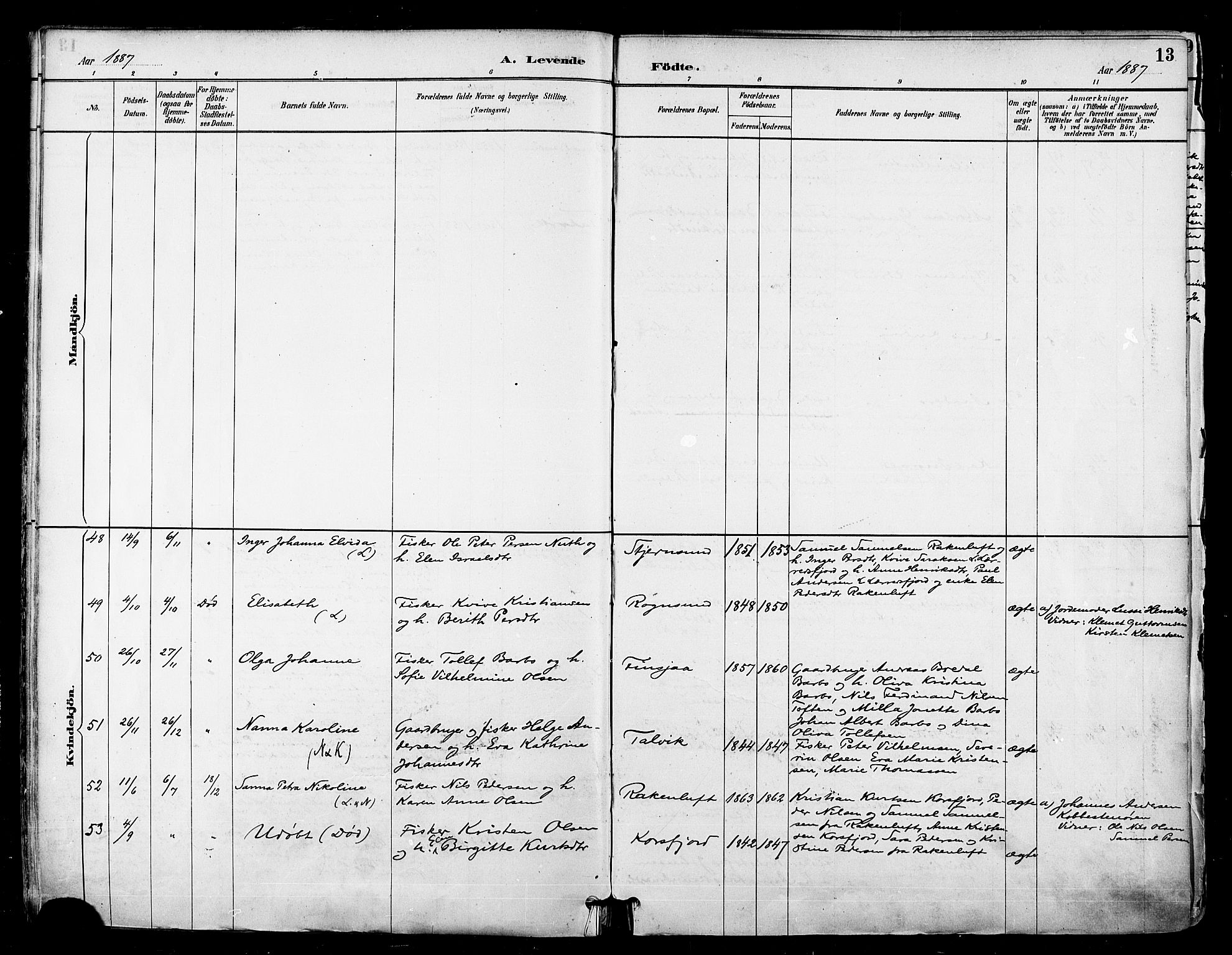 Talvik sokneprestkontor, AV/SATØ-S-1337/H/Ha/L0013kirke: Ministerialbok nr. 13, 1886-1897, s. 13