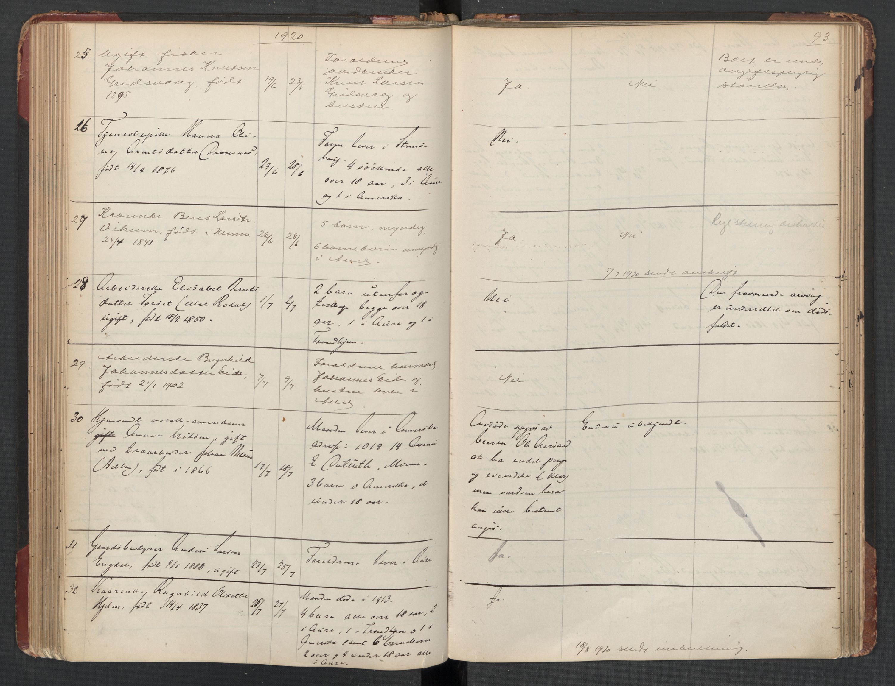 Aure lensmannskontor, AV/SAT-A-1088/1/02/L0003: 2.01.03 Dødsfallsprotokoll, 1906-1926, s. 93