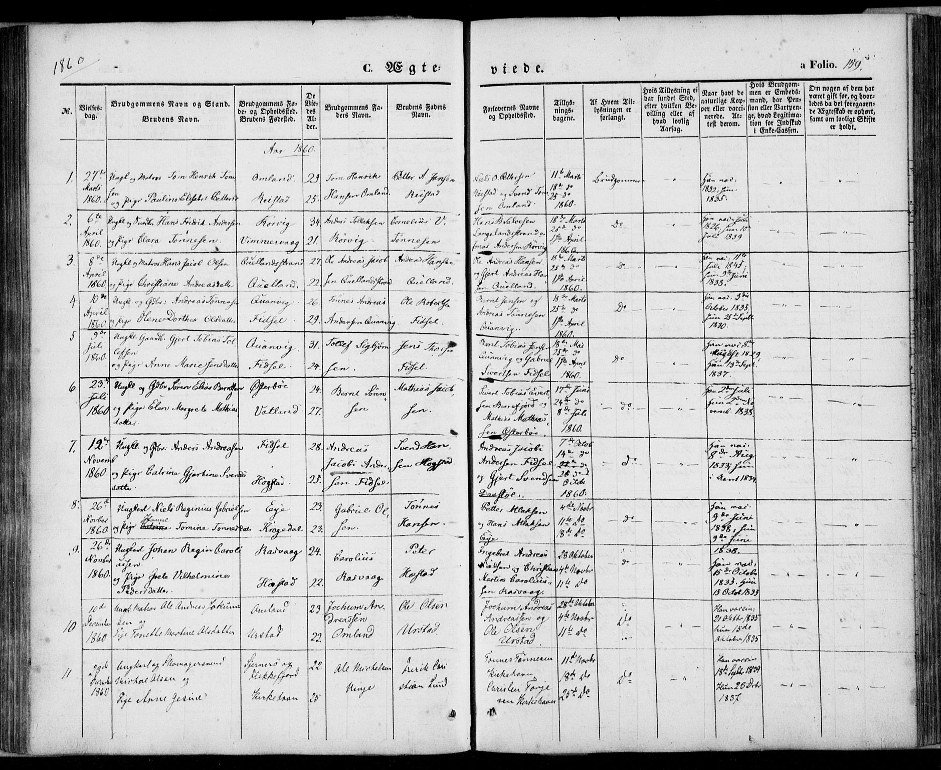 Flekkefjord sokneprestkontor, AV/SAK-1111-0012/F/Fa/Fab/L0004: Ministerialbok nr. A 4, 1850-1875, s. 159