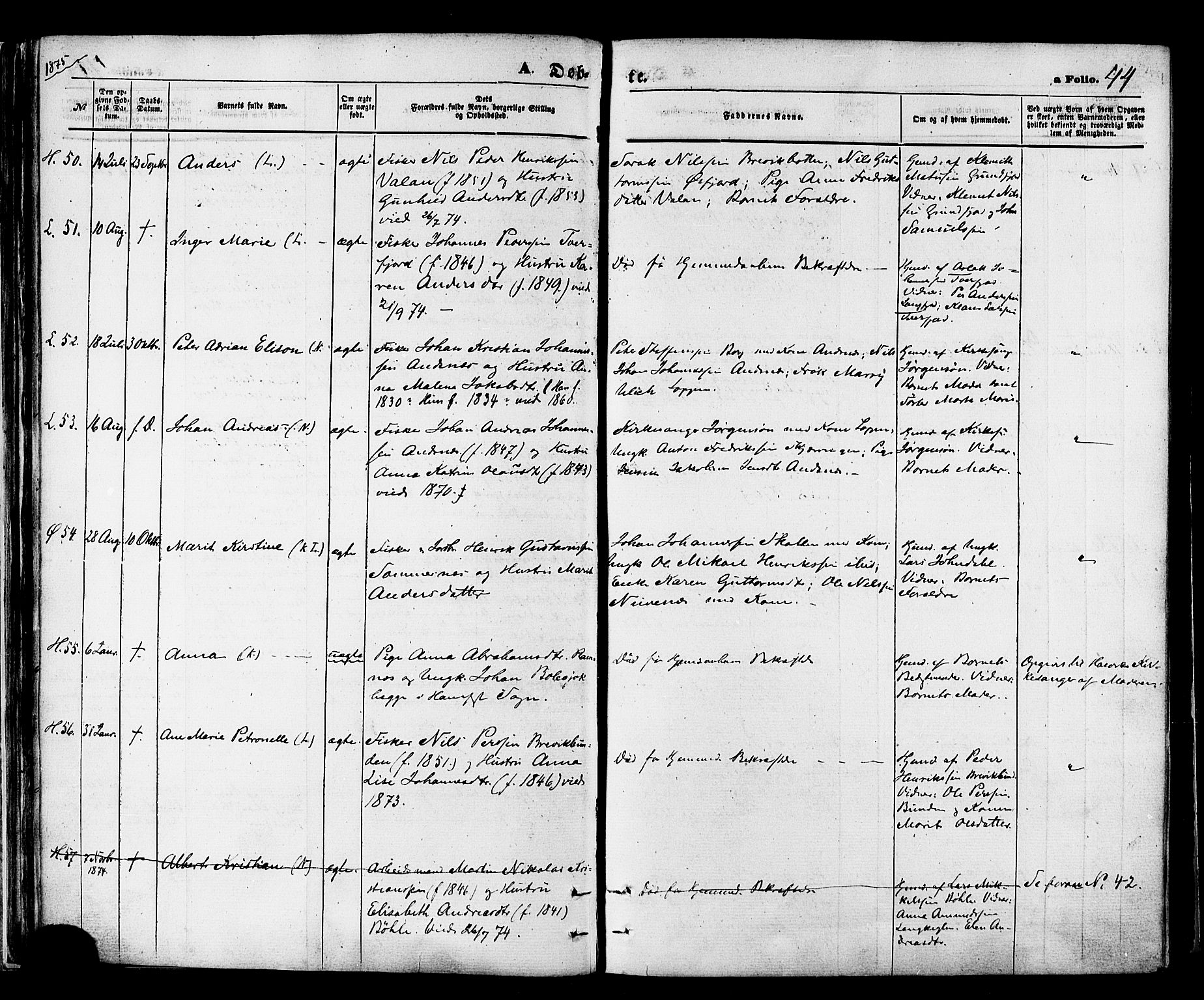 Loppa sokneprestkontor, AV/SATØ-S-1339/H/Ha/L0005kirke: Ministerialbok nr. 5, 1869-1878, s. 44