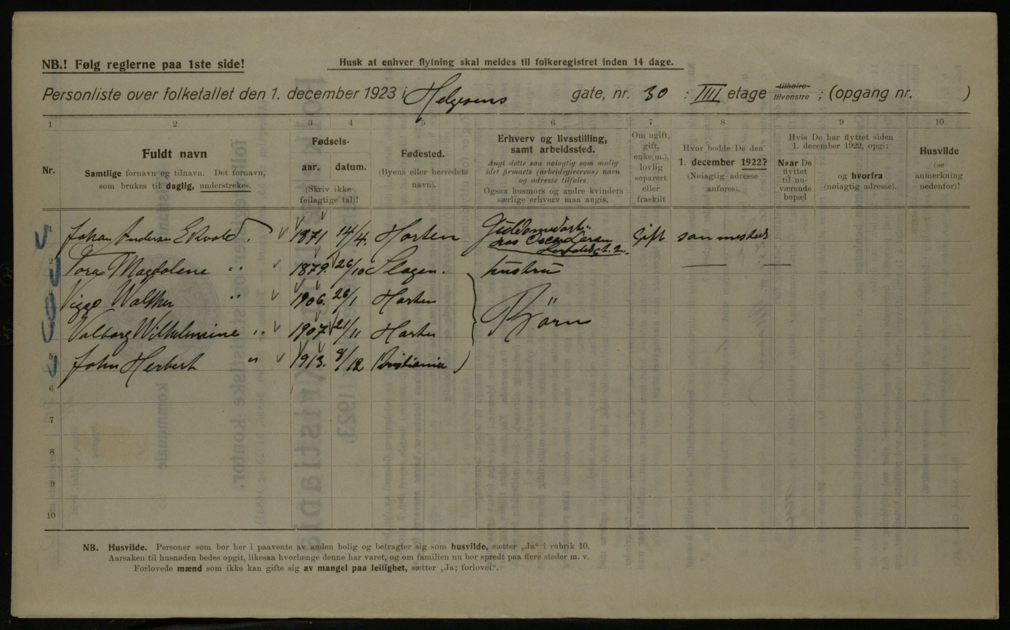 OBA, Kommunal folketelling 1.12.1923 for Kristiania, 1923, s. 42732