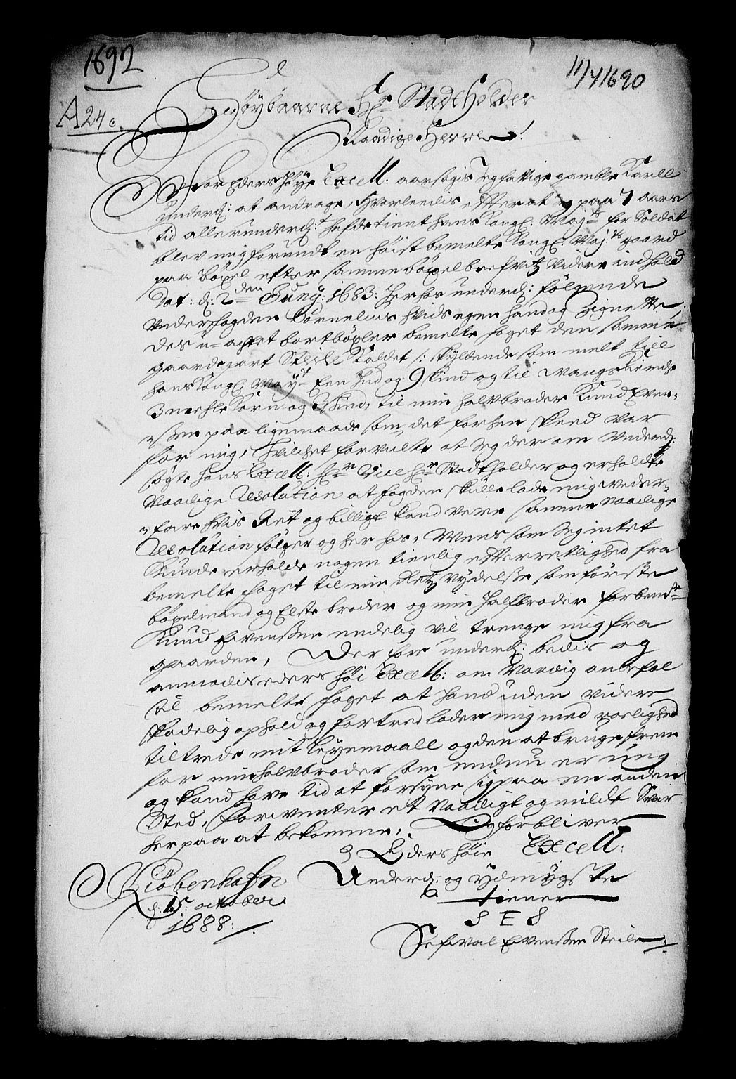 Stattholderembetet 1572-1771, RA/EA-2870/Af/L0004: Avskrifter av vedlegg til originale supplikker, nummerert i samsvar med supplikkbøkene, 1691-1694, s. 330