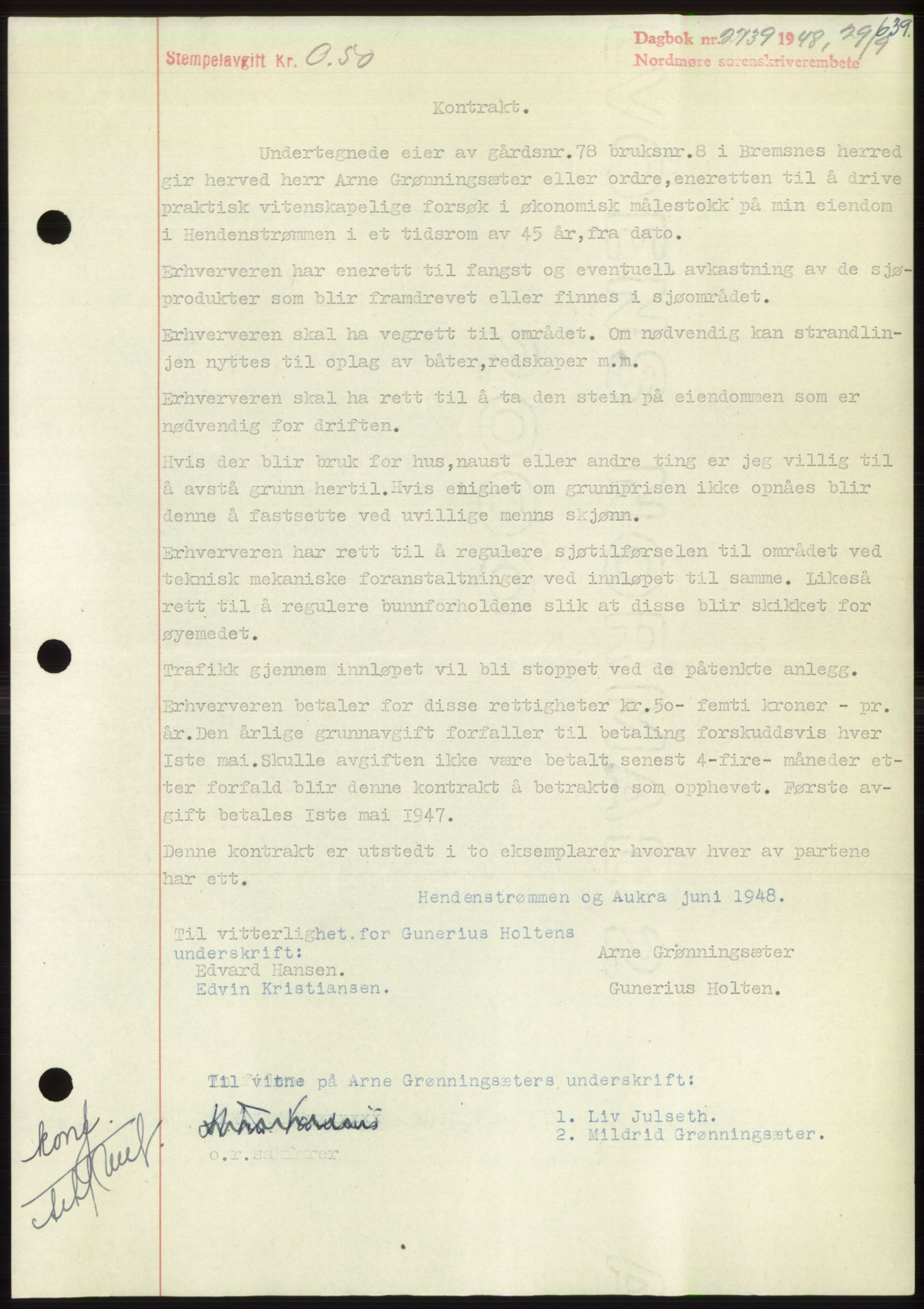 Nordmøre sorenskriveri, SAT/A-4132/1/2/2Ca: Pantebok nr. B99, 1948-1948, Dagboknr: 2739/1948
