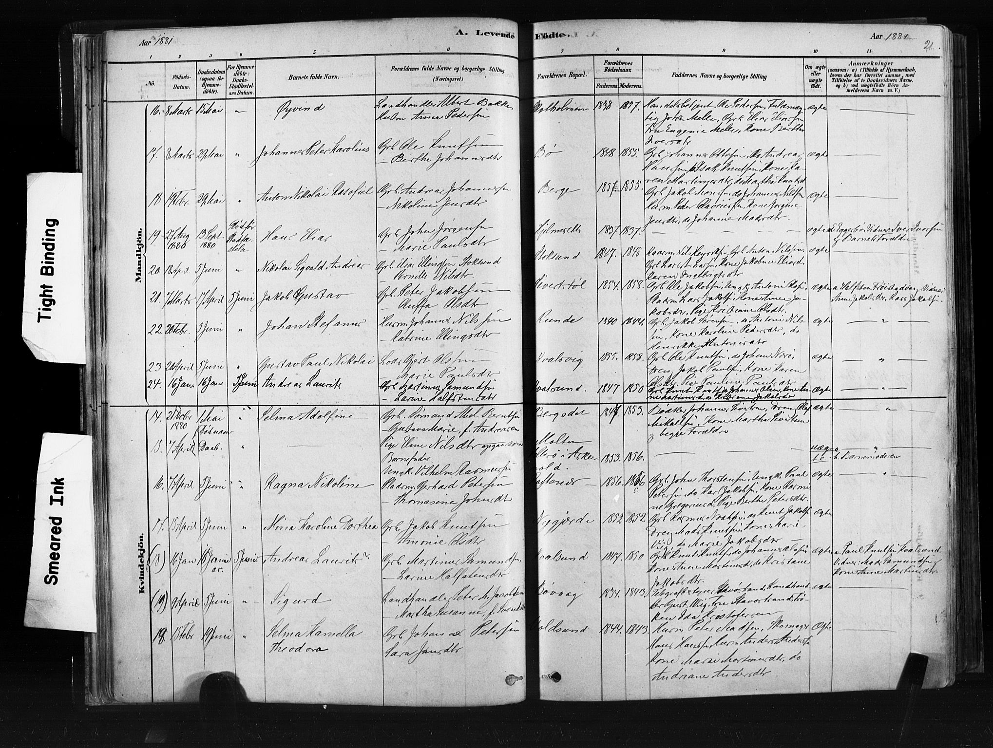 Ministerialprotokoller, klokkerbøker og fødselsregistre - Møre og Romsdal, AV/SAT-A-1454/507/L0073: Ministerialbok nr. 507A08, 1878-1904, s. 21