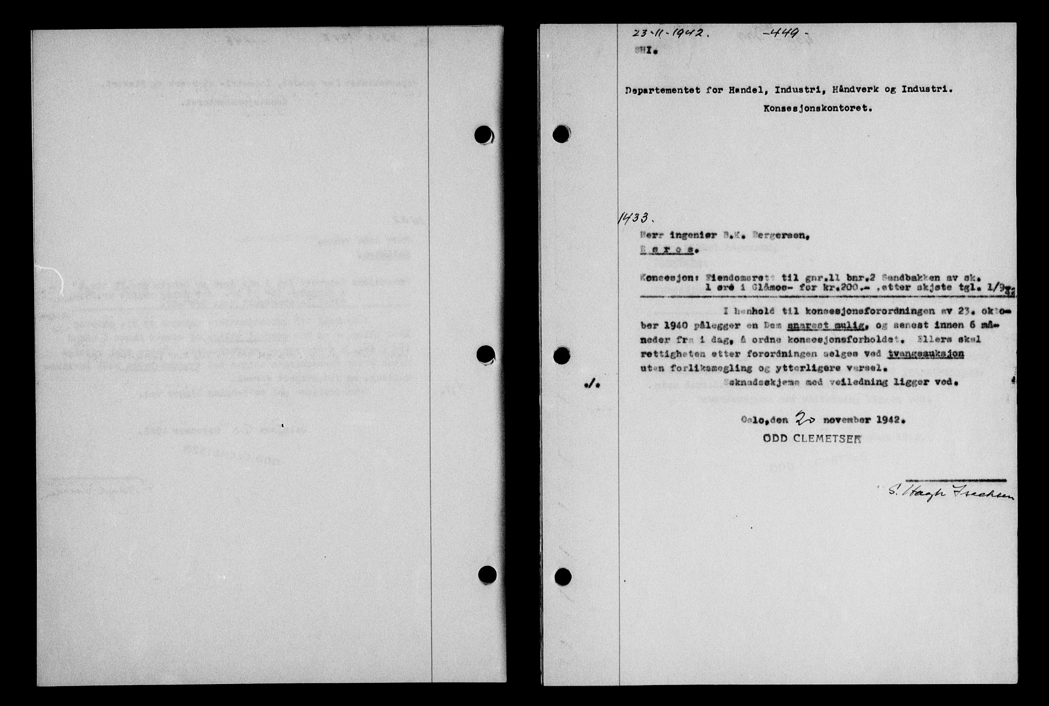 Gauldal sorenskriveri, SAT/A-0014/1/2/2C/L0055: Pantebok nr. 60, 1942-1942, Dagboknr: 1433/1942