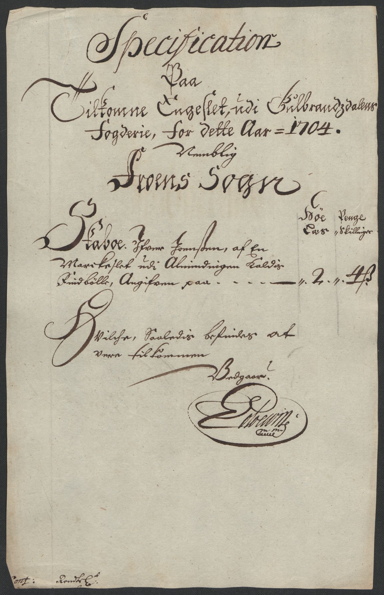 Rentekammeret inntil 1814, Reviderte regnskaper, Fogderegnskap, AV/RA-EA-4092/R17/L1177: Fogderegnskap Gudbrandsdal, 1704, s. 37