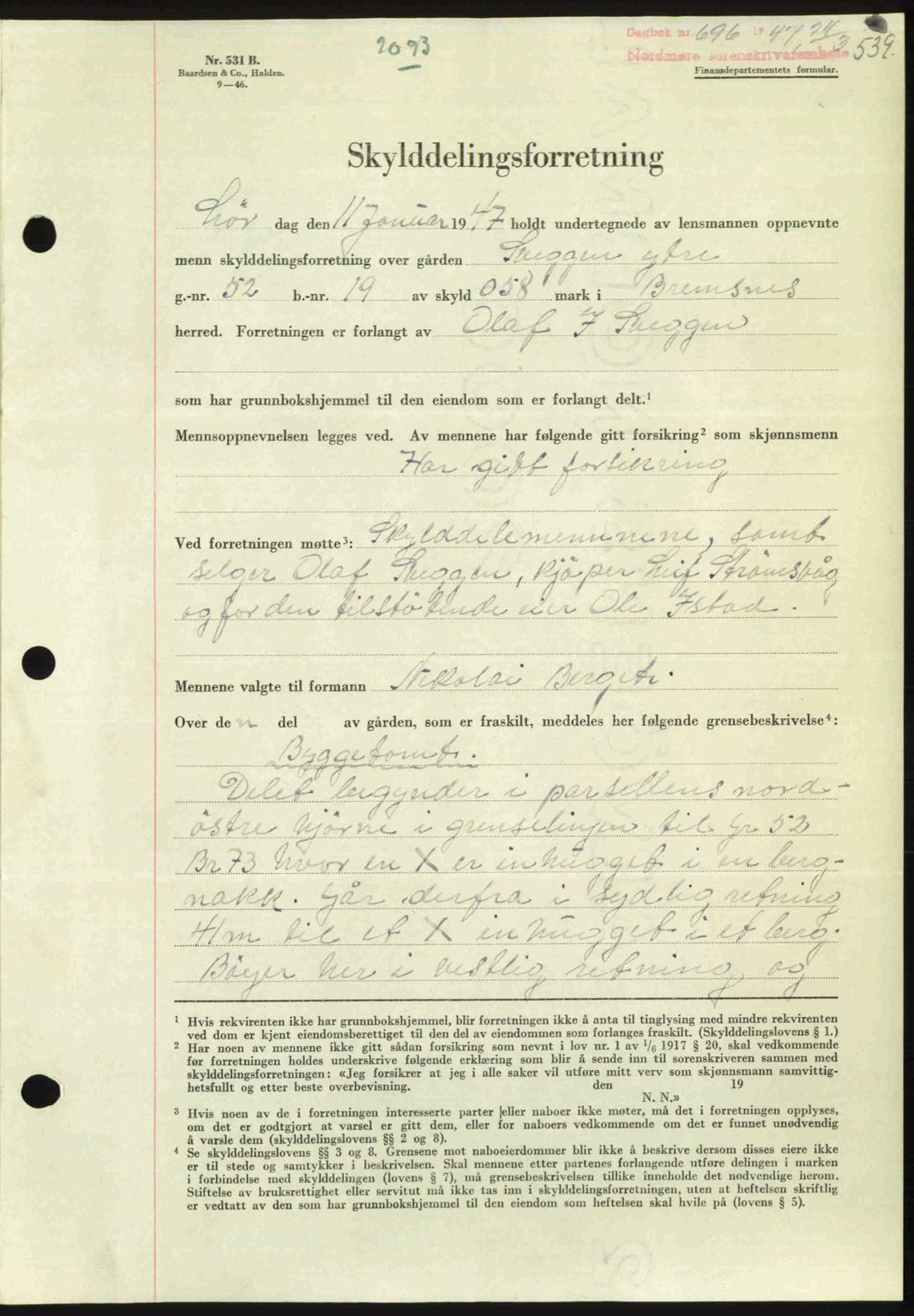 Nordmøre sorenskriveri, SAT/A-4132/1/2/2Ca: Pantebok nr. A104, 1947-1947, Dagboknr: 696/1947