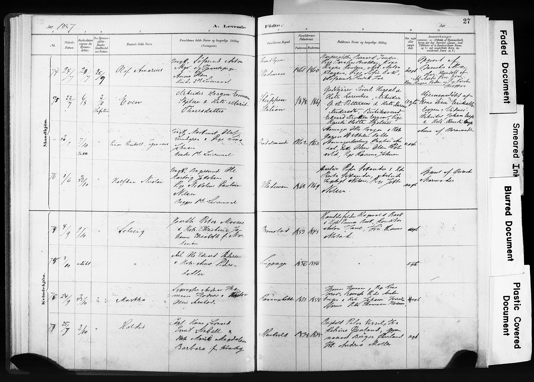 Ministerialprotokoller, klokkerbøker og fødselsregistre - Sør-Trøndelag, SAT/A-1456/606/L0300: Ministerialbok nr. 606A15, 1886-1893, s. 27