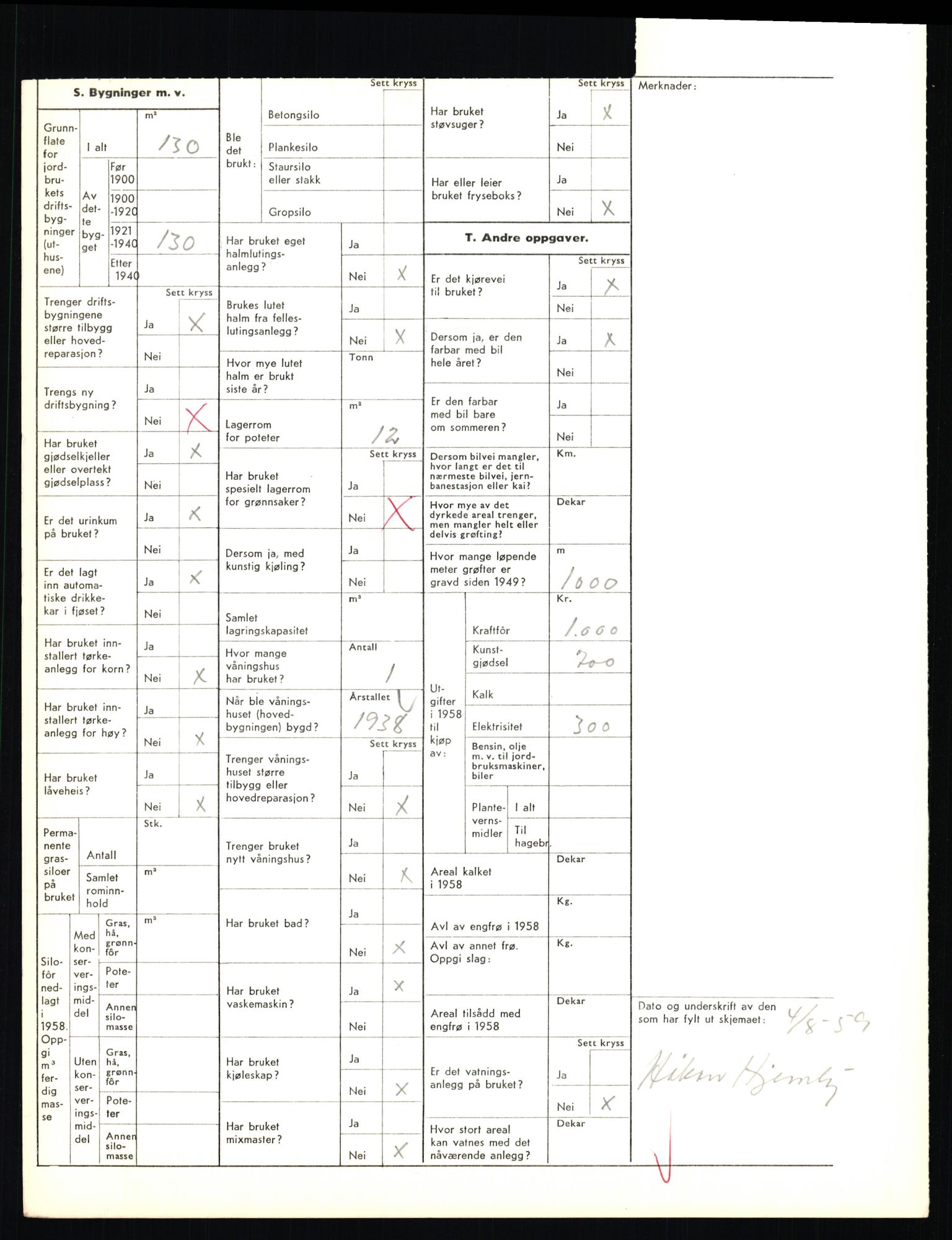 Statistisk sentralbyrå, Næringsøkonomiske emner, Jordbruk, skogbruk, jakt, fiske og fangst, AV/RA-S-2234/G/Gd/L0655: Troms: 1924 Målselv (kl. 4-10), 1959, s. 1154