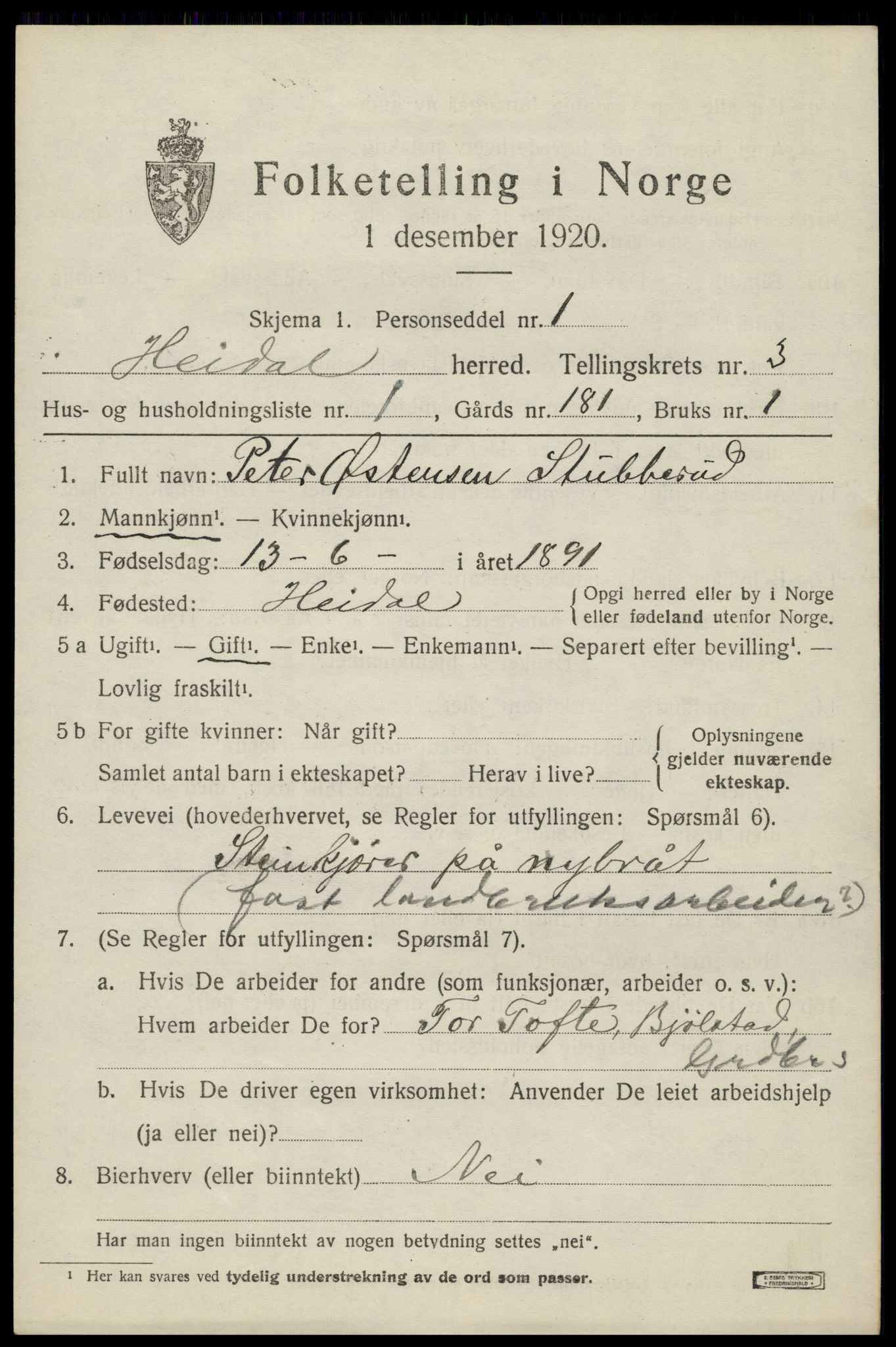 SAH, Folketelling 1920 for 0516 Heidal herred, 1920, s. 1416